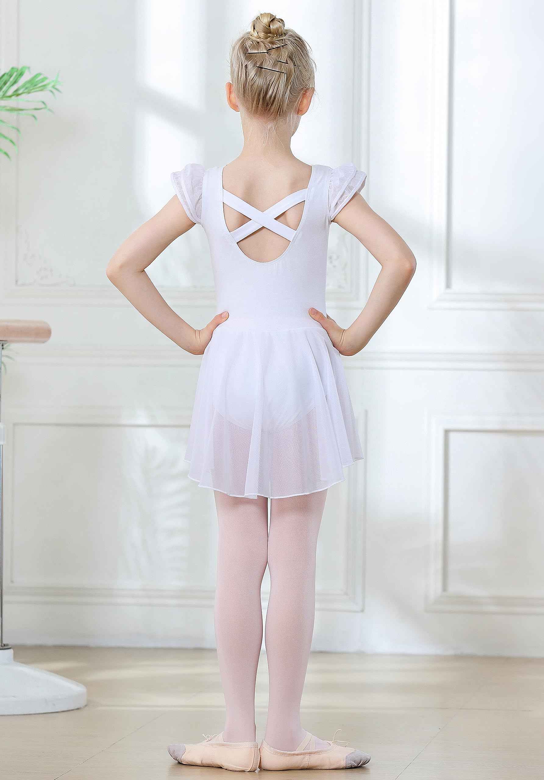 DIPUG Girls Ballet Leotard with Skirt - Toddler Dance Leotard with Flutter Sleeves & Criss Cross Back - Perfect for Ballet Class, Recitals & Dance Performances