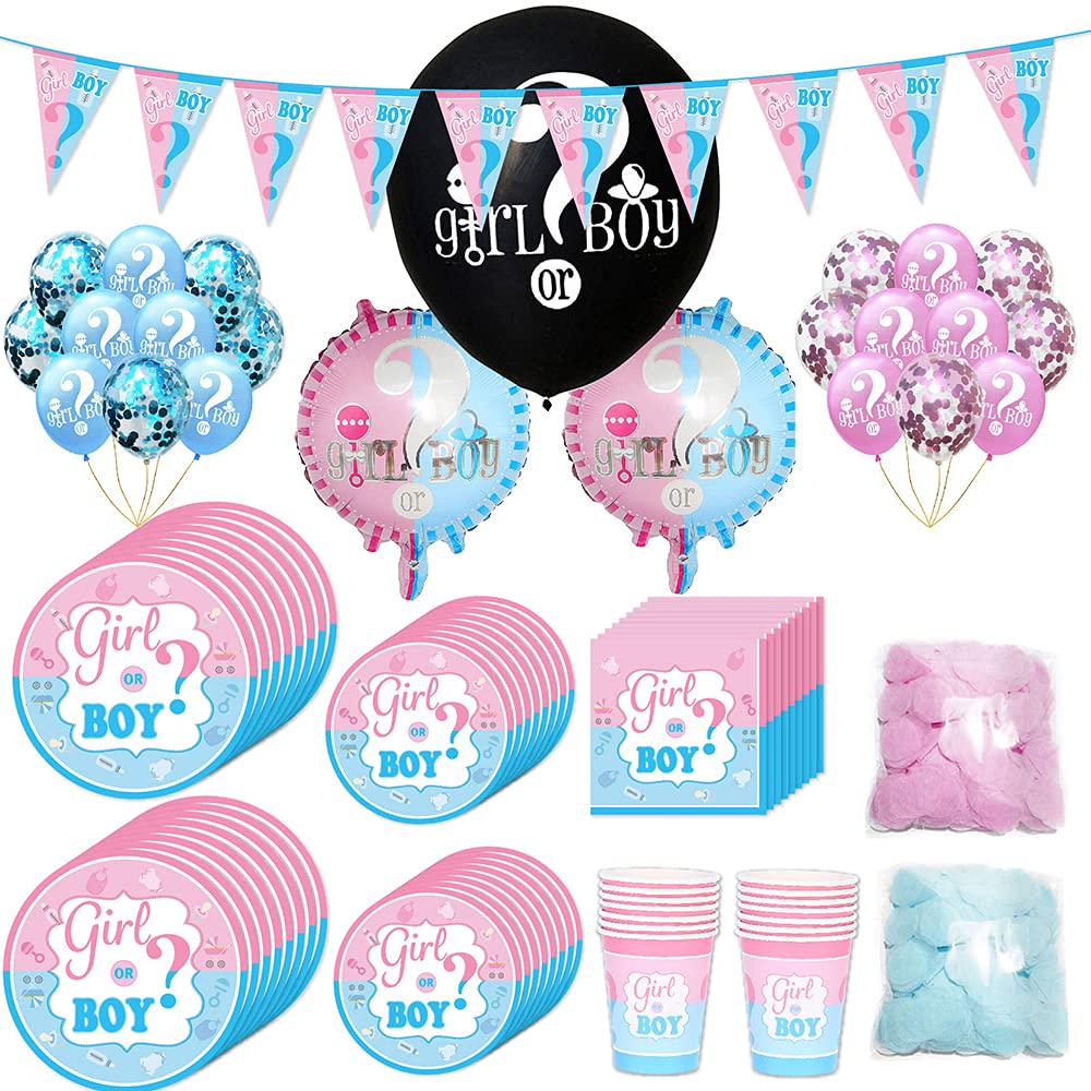 Gender Reveal Party Supplies Kit - 90-Piece Baby Shower Decorations with Balloons, Pennants, Plates & Cups for Boy or Girl Announcement - Perfect for Baby Gender Reveal Parties & Celebrations