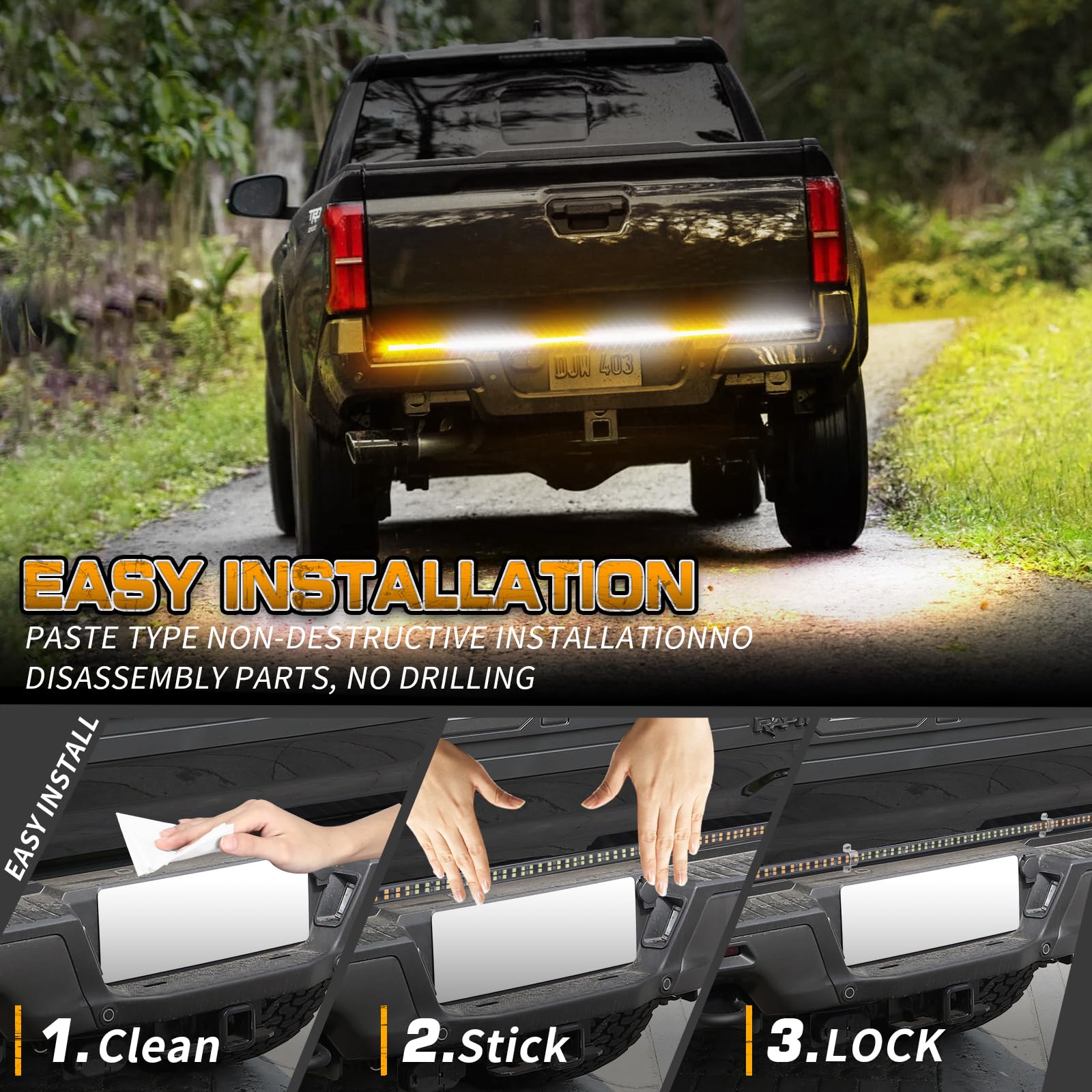 XRIDONSEN 48 Inch LED Truck Tailgate Strobe Light Bar - 288 Super Bright Amber & White Flashing Warning Lights for Emergency Safety - Heavy Duty Hazard Lights for Plow Trucks, Construction Vehicles, Pickup Trailers & Work Trucks - Ideal for Night Work, Roadside Assistance & Off-Road Adventures
