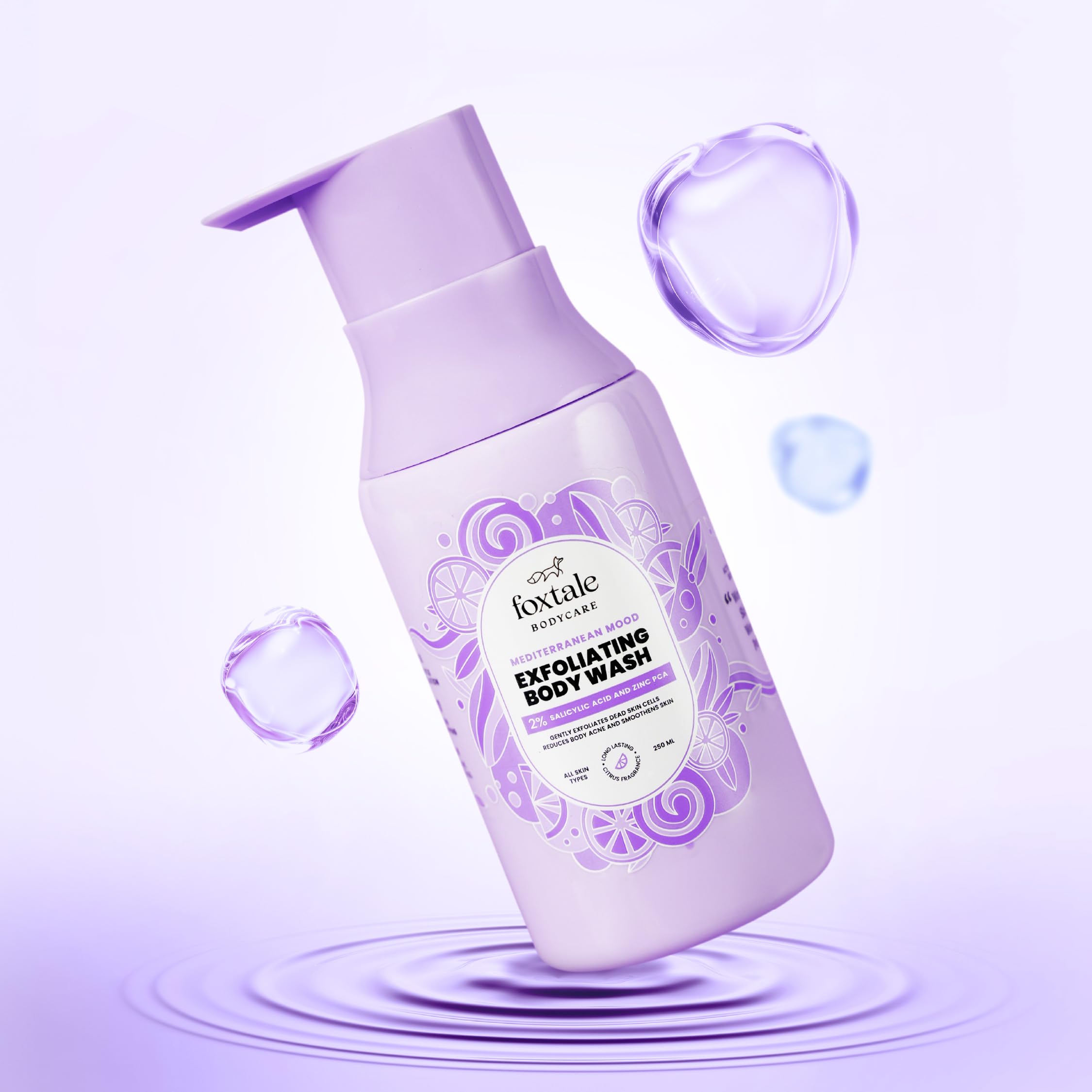 Foxtale 2% Salicylic Acid Body Wash for Acne & Ingrown Hair - Exfoliating Shower Gel with Zinc PCA for Smooth Skin - Reduces Strawberry Skin & Uneven Texture in 28 Days - 250ml Body Wash for Men & Women - Perfect for Daily Shower & Post-Workout Skincare Routine