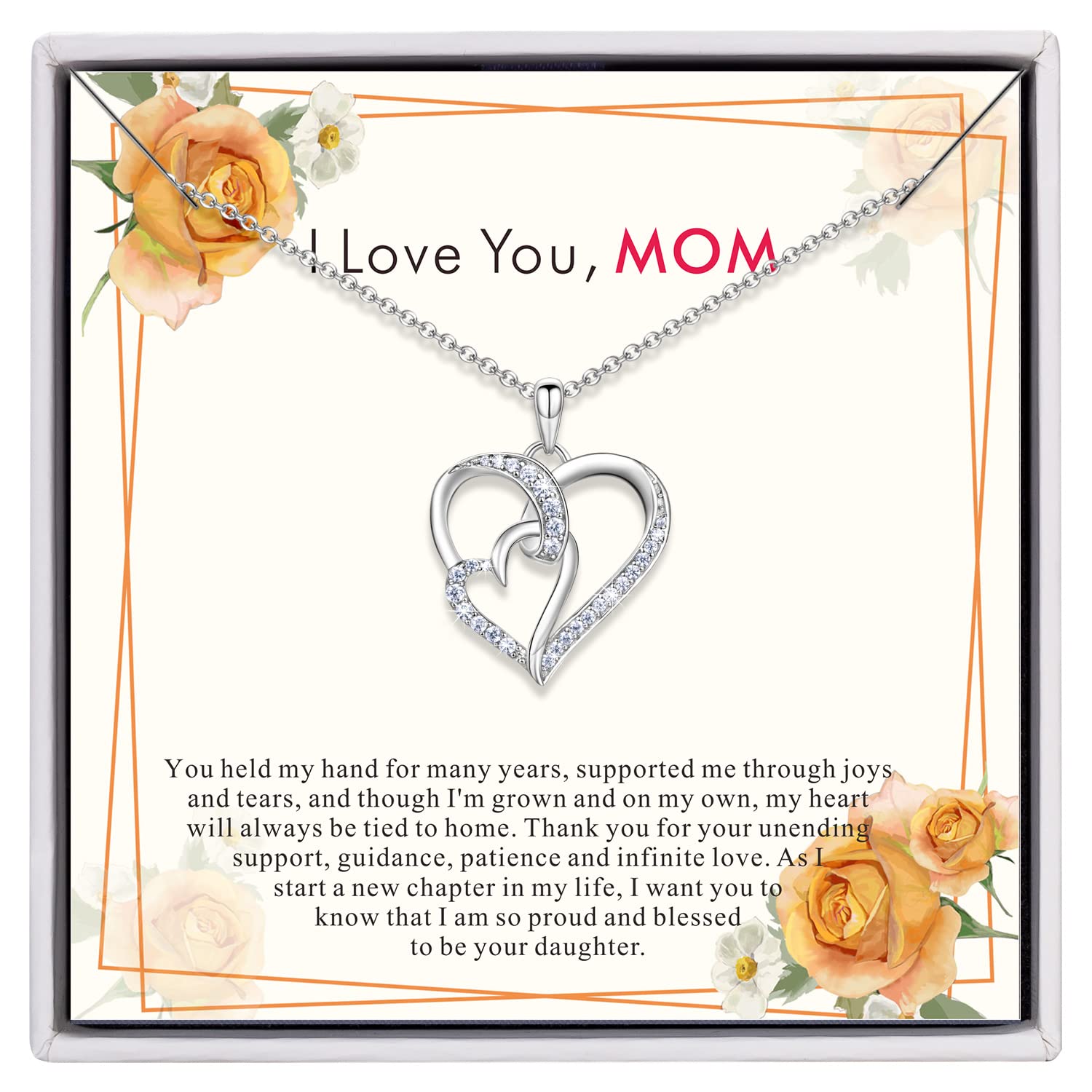 925 Sterling Silver Heart Necklace for Mom - Elegant Mother Daughter Jewelry Gift for Birthday, Anniversary & Special Occasions | Perfect for Everyday Wear, Date Nights & Heartfelt Moments