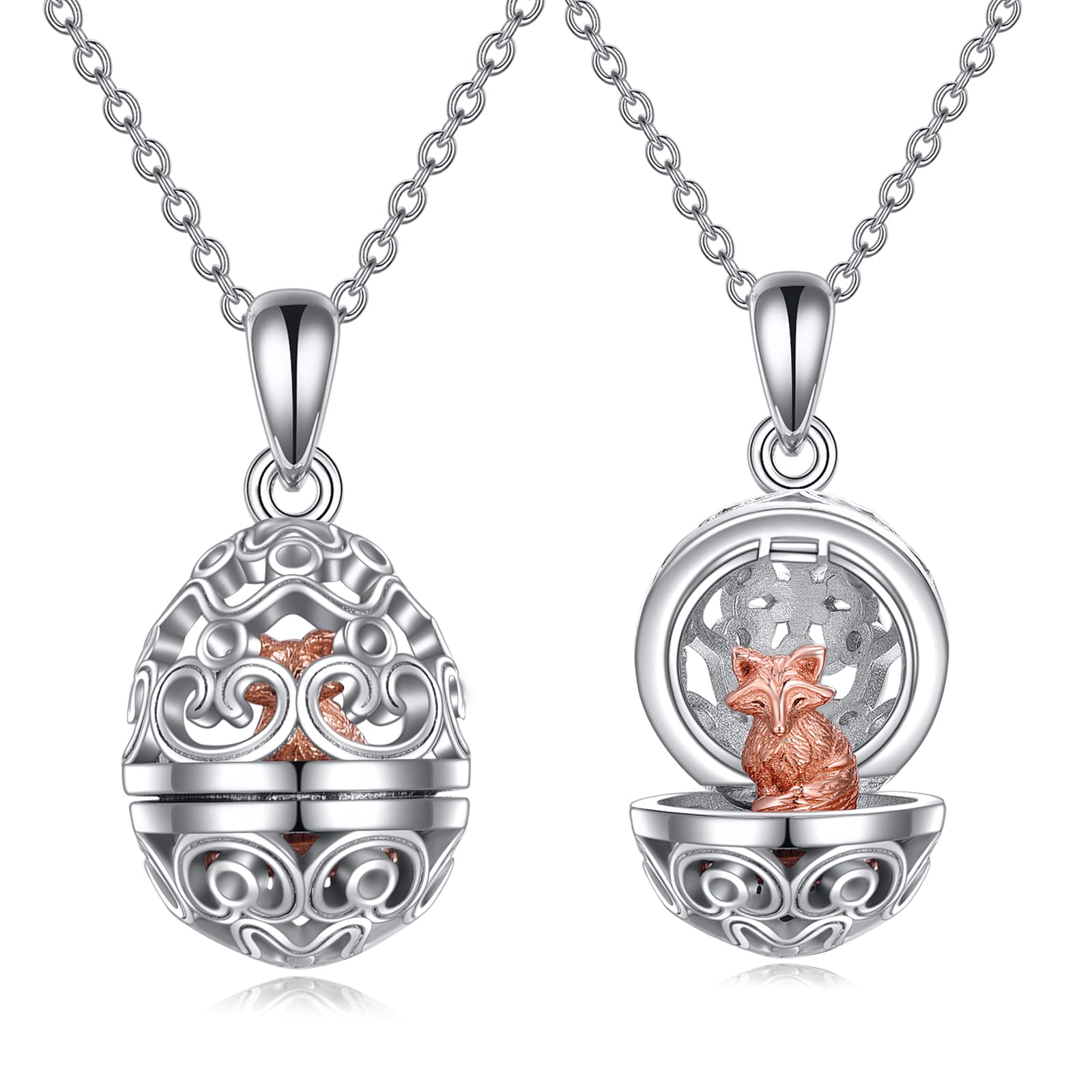 Sterling Silver Fox Necklace with Easter Egg Pendant - Cute Animal Jewelry Gift for Women & Girls - Perfect for Birthday, Graduation, and Easter Celebrations - Elegant Everyday Wear & Special Occasion Accessory