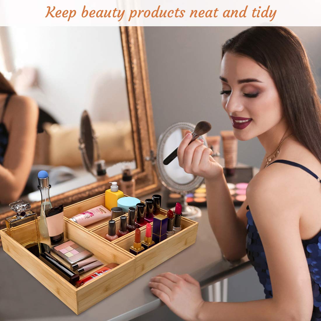 Multi-Purpose Wooden Drawer Organizer - Kitchen Utensil Holder & Bathroom Countertop Caddy (12