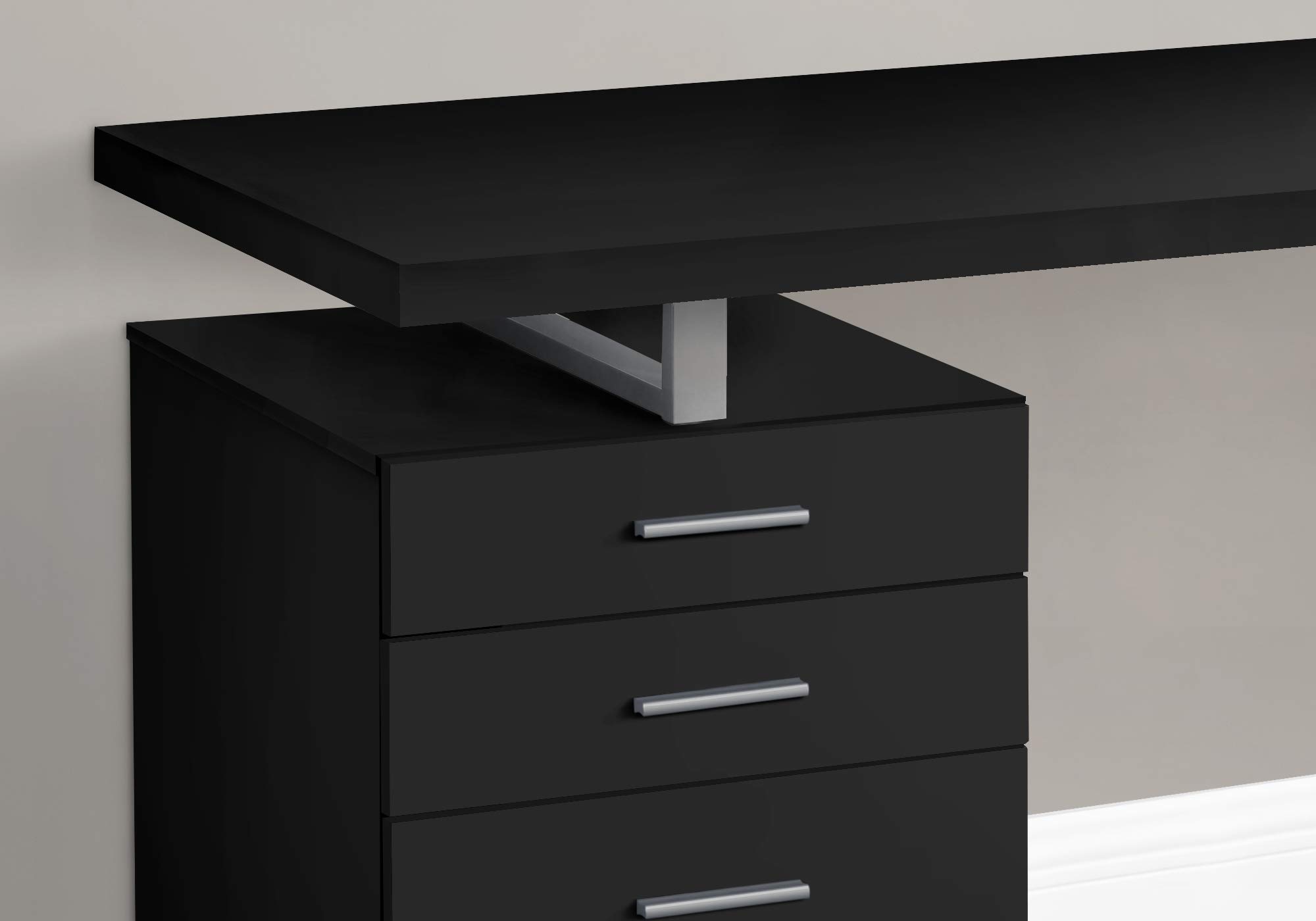 Monarch Specialties I 7649 48-Inch Modern Computer Desk with Storage Drawers - Home Office & Laptop Workstation for Left or Right Setup - Black & Grey Metal Laminate Contemporary Design - Perfect for Small Spaces & Remote Work