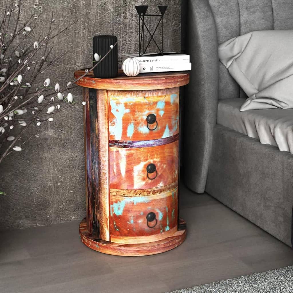vidaXL Solid Reclaimed Wood Storage Cabinet with 3 Drawers - Handmade Rustic Retro Style for Bedroom, Living Room & Office Organization