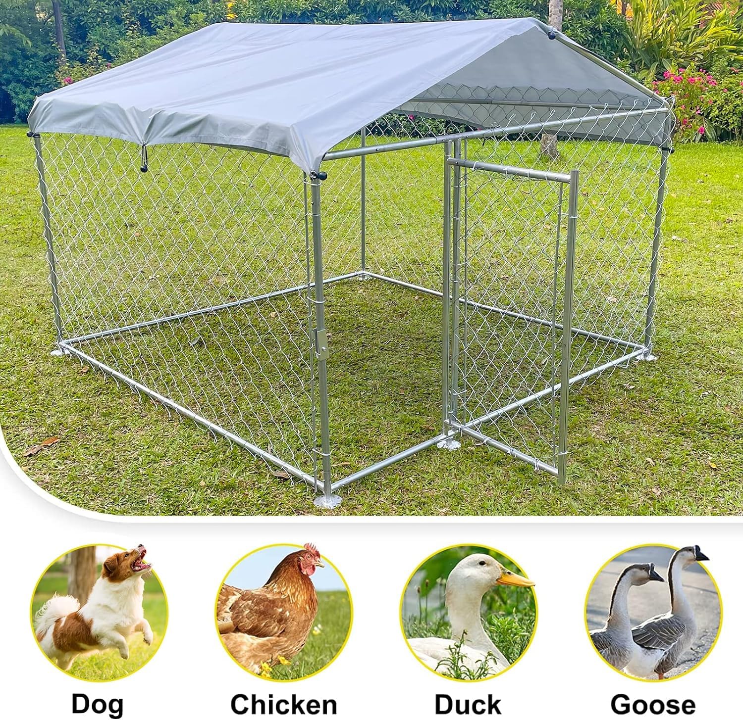 Large Outdoor Dog Kennel with Waterproof Cover & Roof - Durable Dog Pen for Backyard, Patio & Camping | Weatherproof Pet Shelter for Medium & Large Dogs
