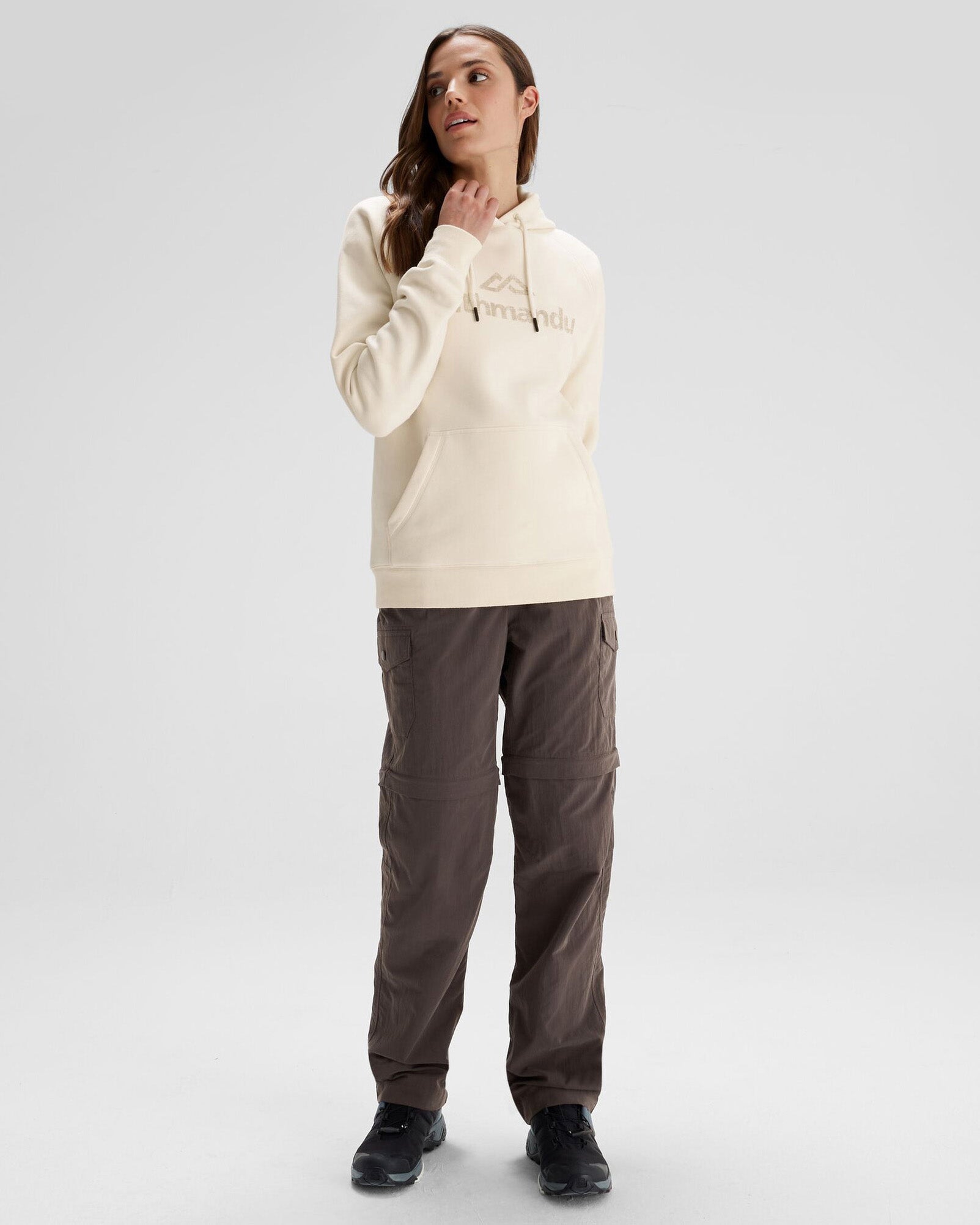 Women's Kathmandu Logo Hoodie - Soft Fleece Pullover Sweatshirt for Casual Wear & Outdoor Activities | Natural Color