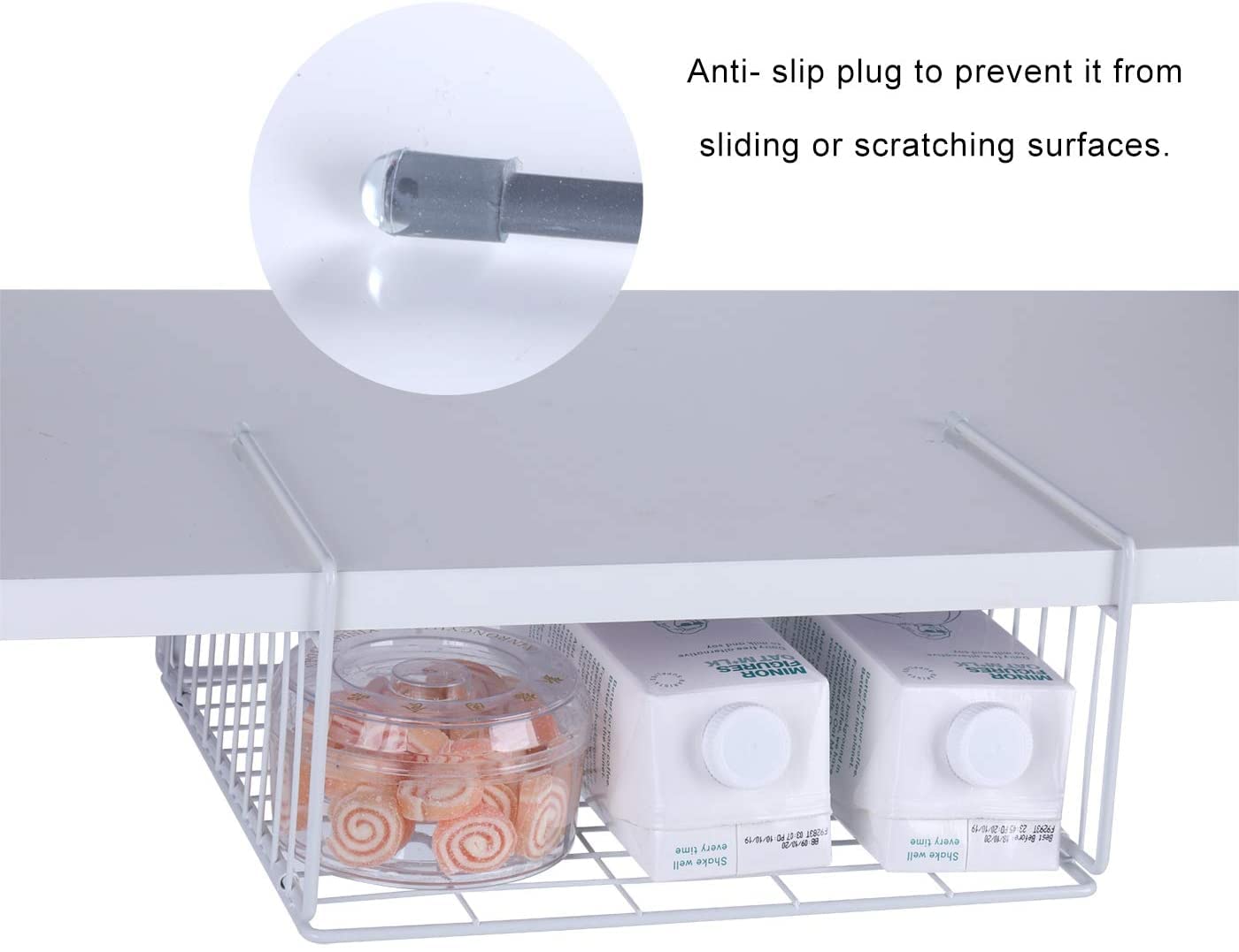 SUFAUY 2 Pack Under Cabinet Shelf Basket - Heavy Duty Hanging Wire Rack Storage Organizer (22lbs Capacity) - Perfect for Pantry, Refrigerator, Kitchen, Bathroom & Office Organization - White