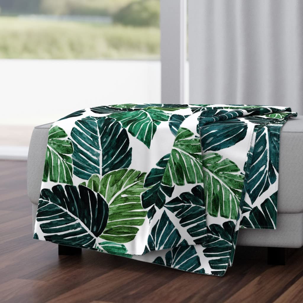 Soft Plush Minky Throw Blanket 50x70 Inches - Tropical Green Leaves Monstera Plant Design for Cozy Home Decor | Perfect for Sofa, Bed & Gift Giving