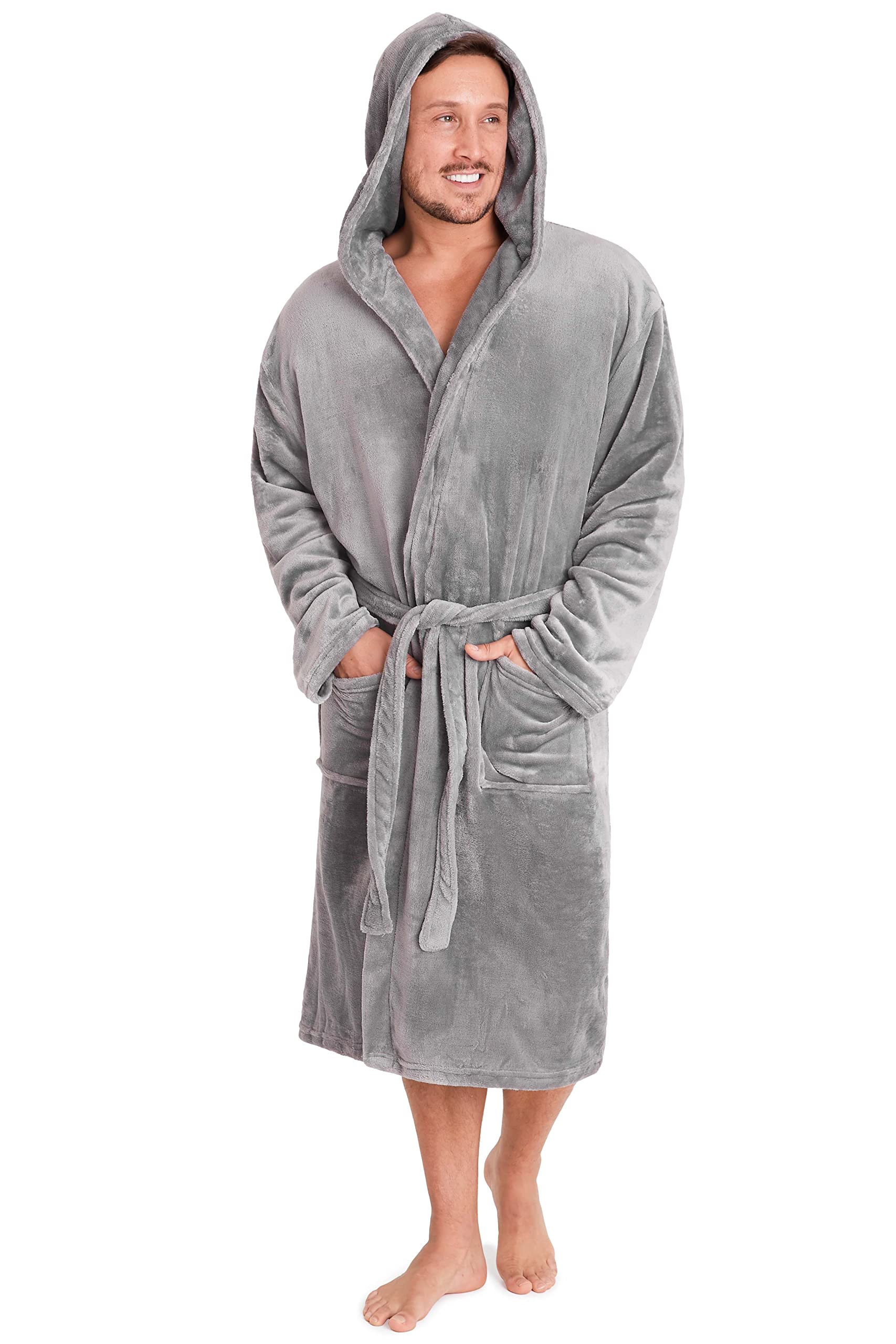 Men's Fleece Robe with Hood - Super Soft & Warm Bathrobe for Winter - Cozy Loungewear for Home, Spa, and Relaxation