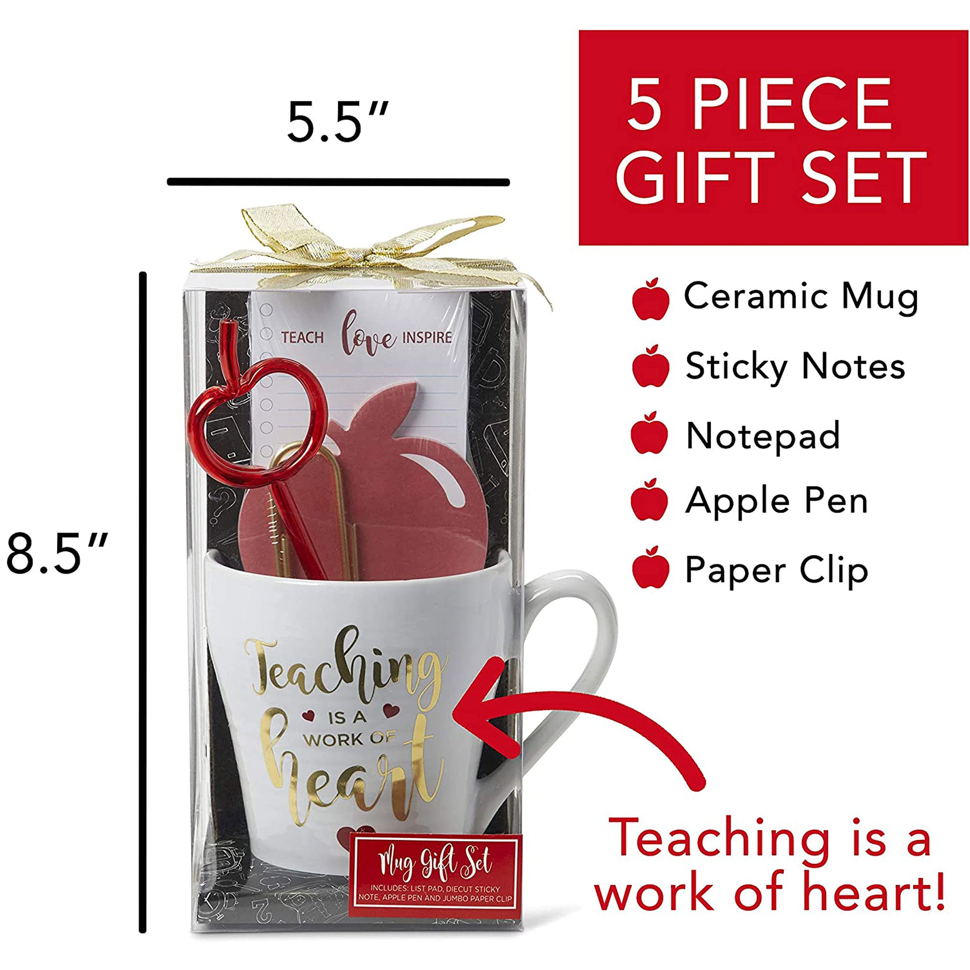 VOTUM Teacher Appreciation Gift Set - Inspirational Coffee Mug, Notepad, Apple Sticky Notes, Gold Paper Clips & Apple Pen - Perfect Thank You Present for Educators, Mentors & Future Teachers | Great for Classroom Use, Staff Recognition & End of Year Gifts