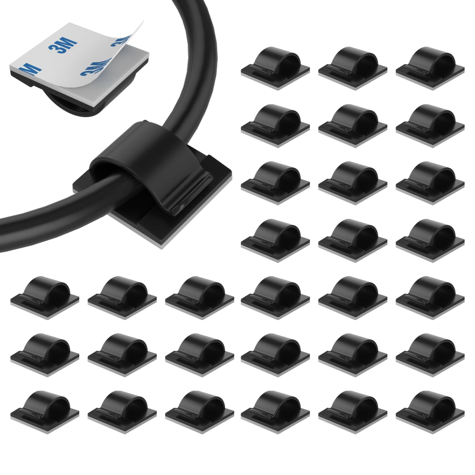 30 Pieces Adhesive Cable Clips - Wire Management Organizer for Desk, Car & Home - Self-Stick Cord Holders for TV, Computer, Office & Kitchen Organization
