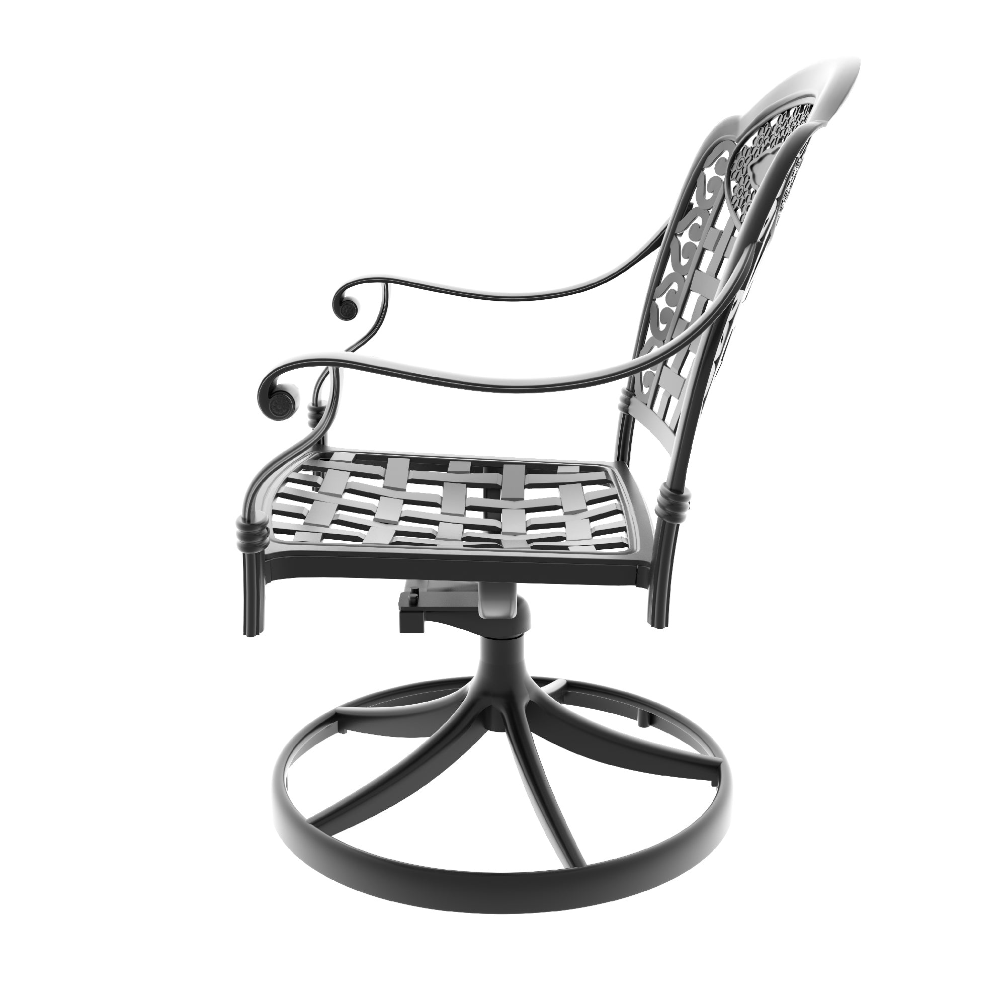 2-Piece Cast Aluminum Patio Swivel Chairs with Black Frame & Cushions - Outdoor Garden, Poolside, Deck Furniture Set for Relaxing & Entertaining
