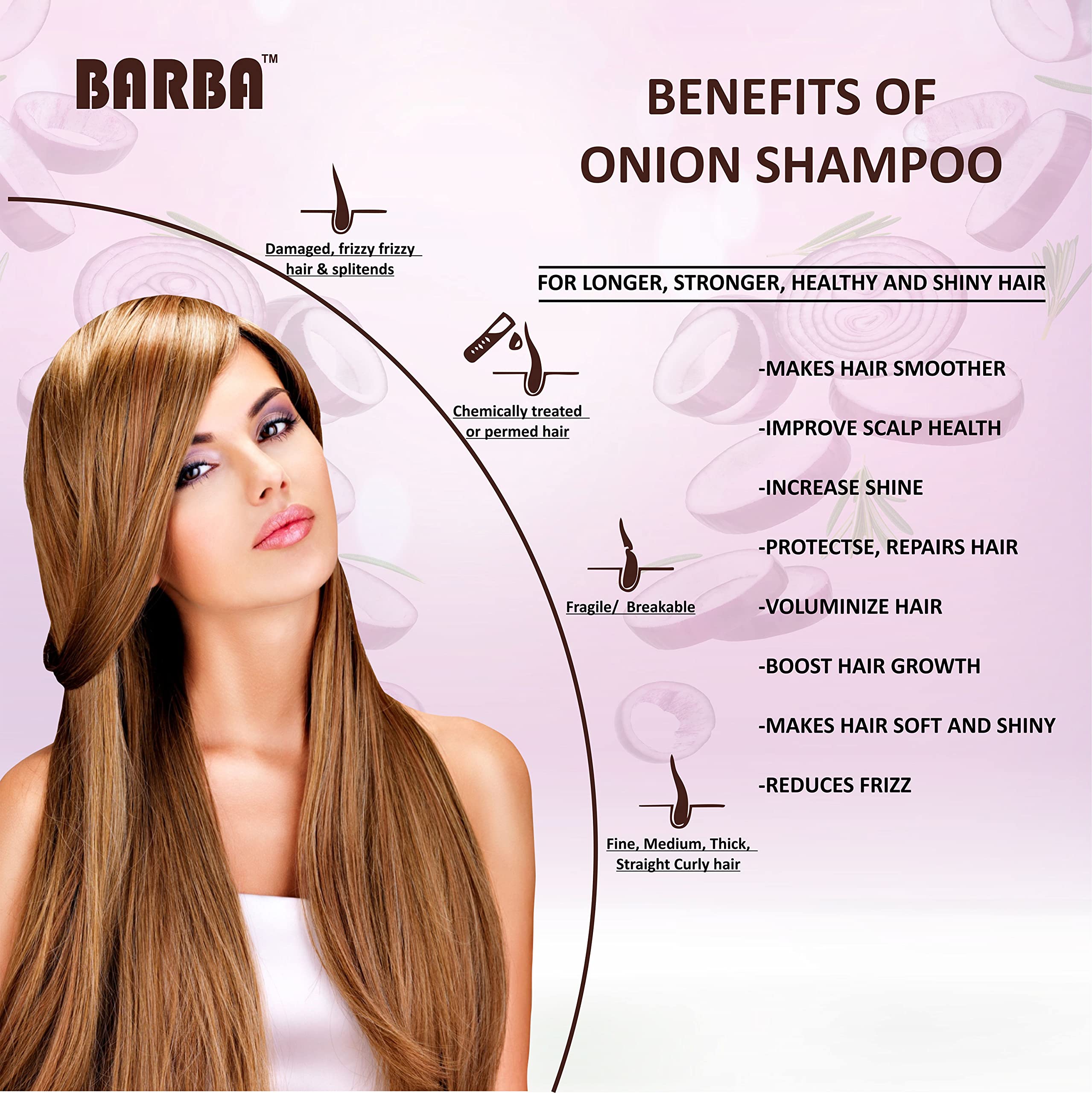 Barba Red Onion Shampoo for Hair Growth - Anti Hair Fall & Dandruff Treatment - Smoother, Softer & Shinier Hair - Daily Use for Men & Women (300ml) - Perfect for Damaged Hair Care & Scalp Nourishment at Home