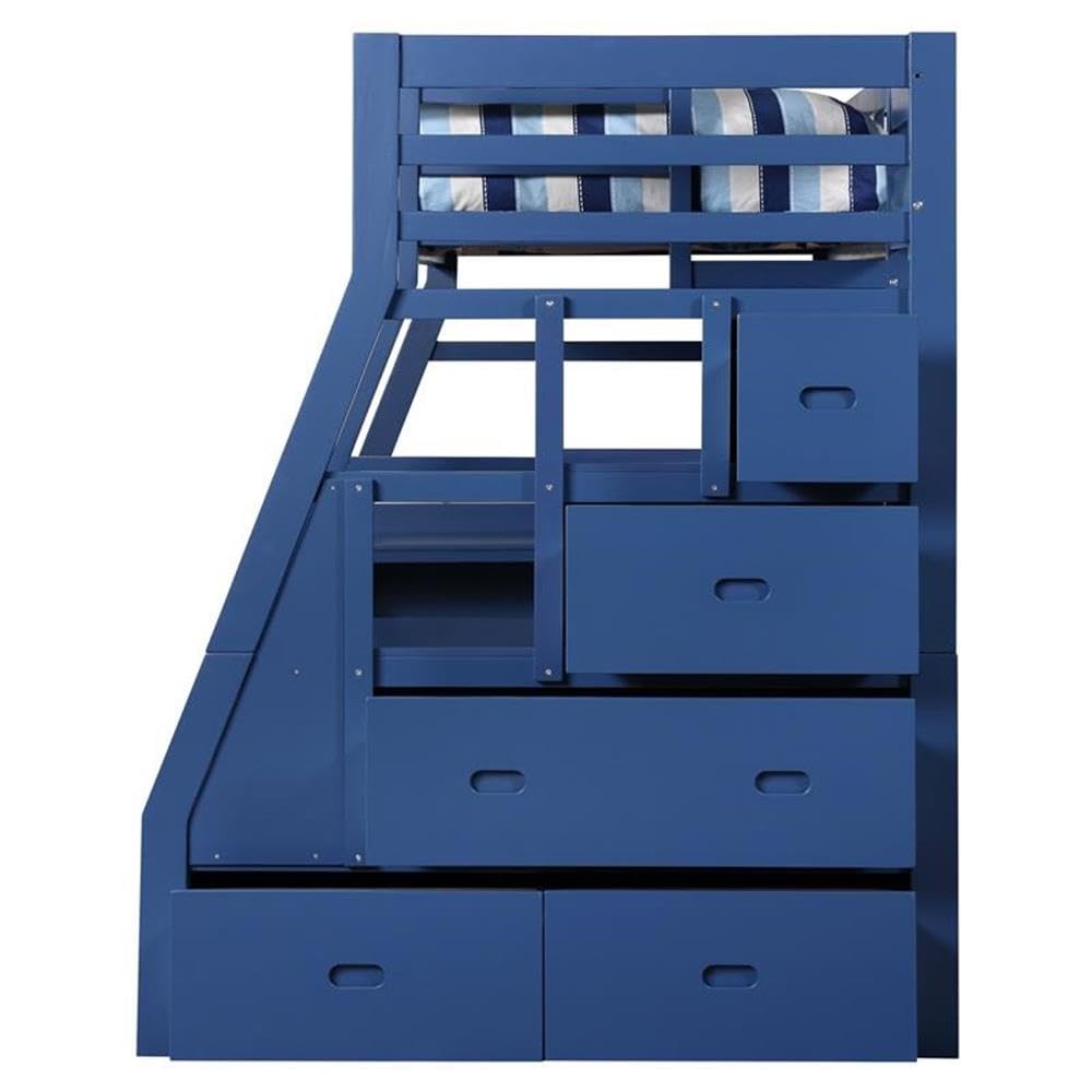 Acme Jason II Twin Wooden Loft Bed with Storage & 8 Drawers - Navy Blue - Space-Saving Kids Bedroom Furniture for Small Rooms & Dorm Organization