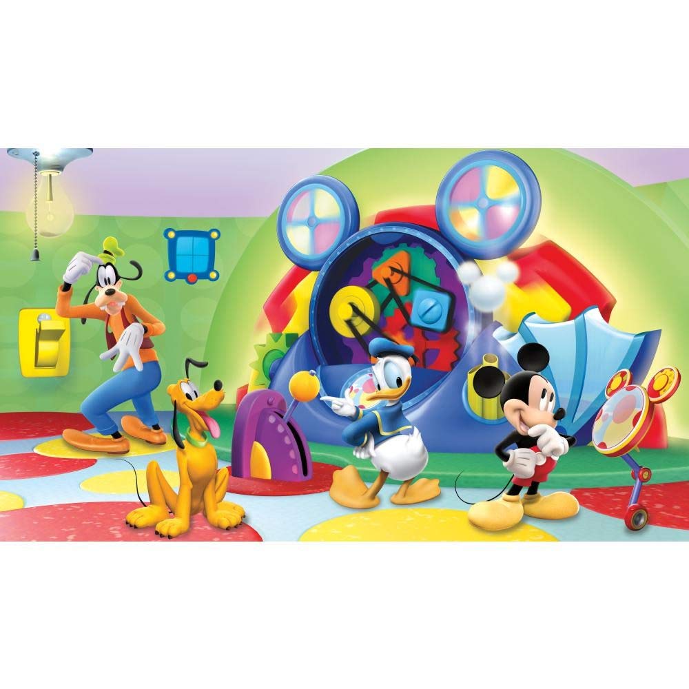 Mickey & Friends Clubhouse Capers Prepasted Wall Mural - 6' x 10.5' Ultra-Strippable Water Activated Removable Wallpaper - Green Toy Theme for Kids' Room, Playroom & Nursery Decor