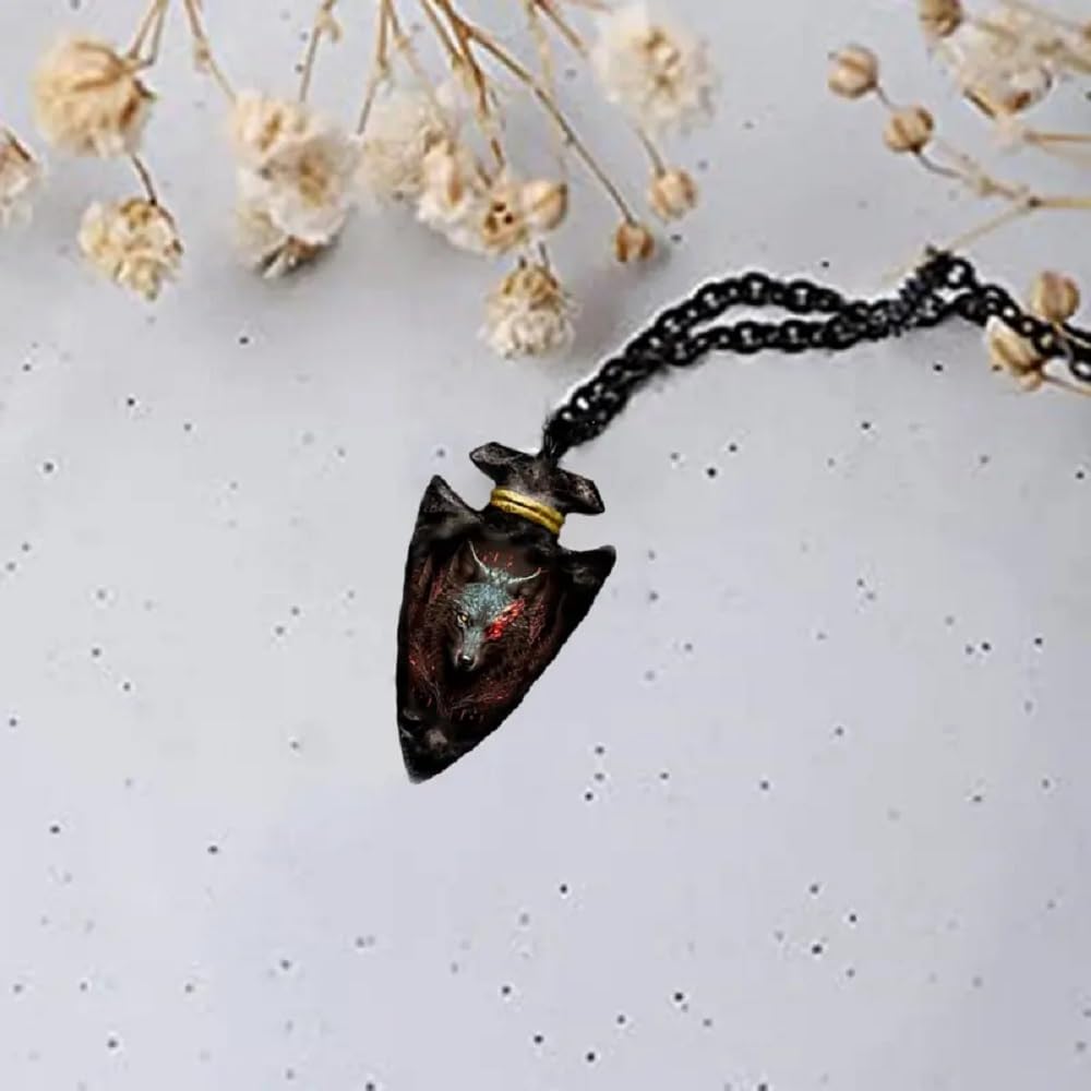 Red Wolf Arrowhead Necklace - Handmade Stainless Steel Pendant for Men & Women - Perfect for Outdoor Adventures, Camping & Tribal Style Fashion