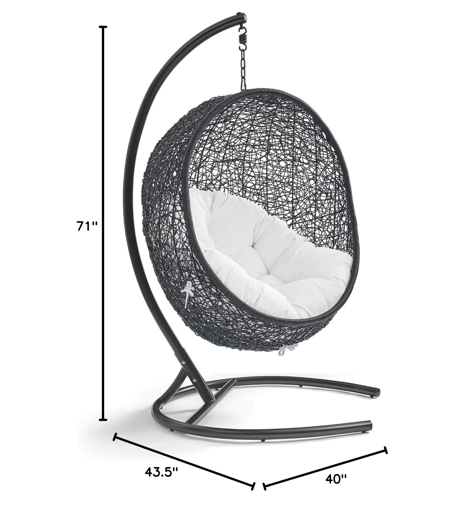 Modway Encase White Wicker Rattan Egg Swing Chair with Stand - Outdoor Patio Hanging Chair for Garden, Porch, Backyard Relaxation & Boho Decor