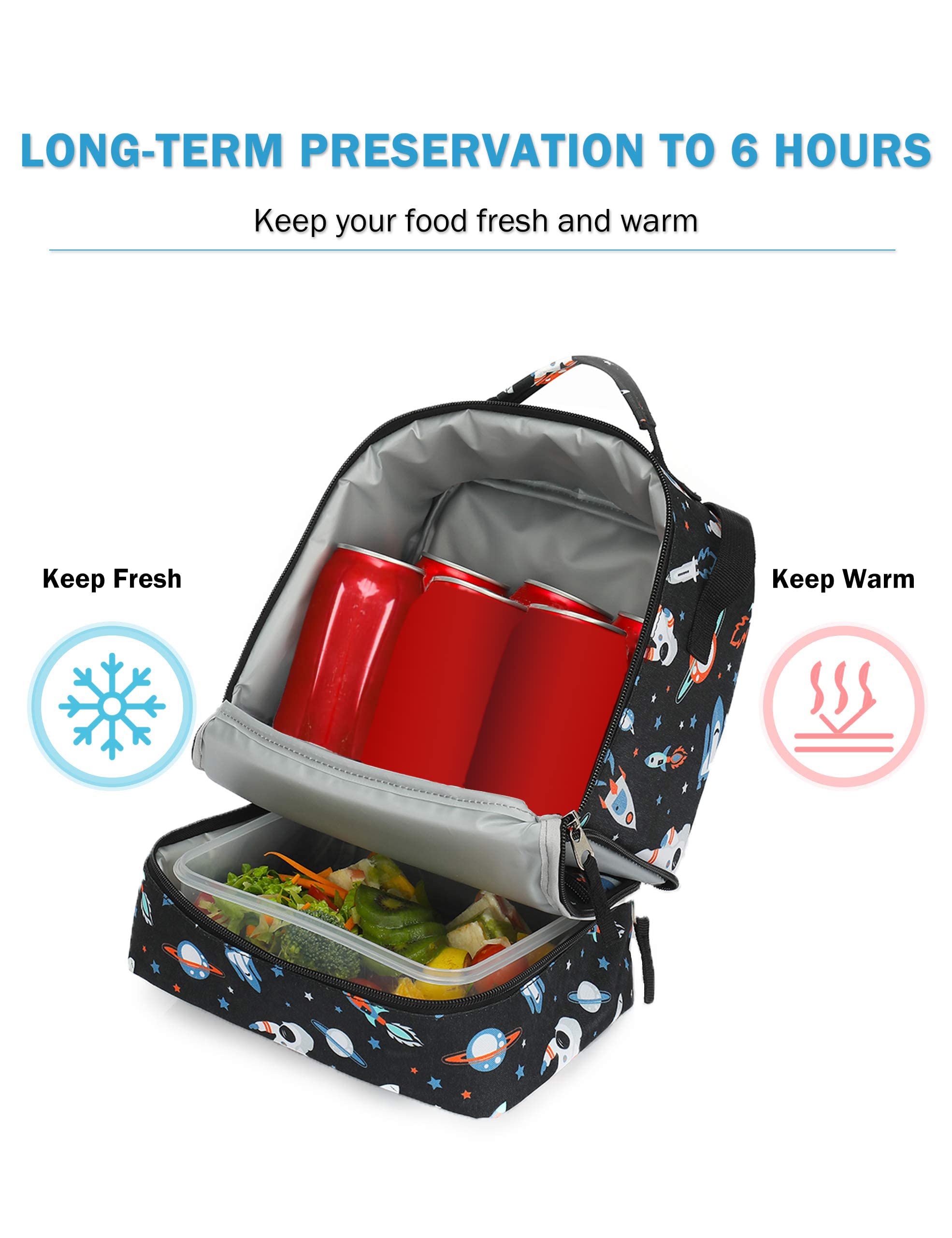Tilami Insulated Lunch Bag with Adjustable Strap & Zipper - 2 Compartment Cooler Bag for Kids & Toddlers, Space Astronaut Design - Perfect for School, Picnics & Outdoor Activities