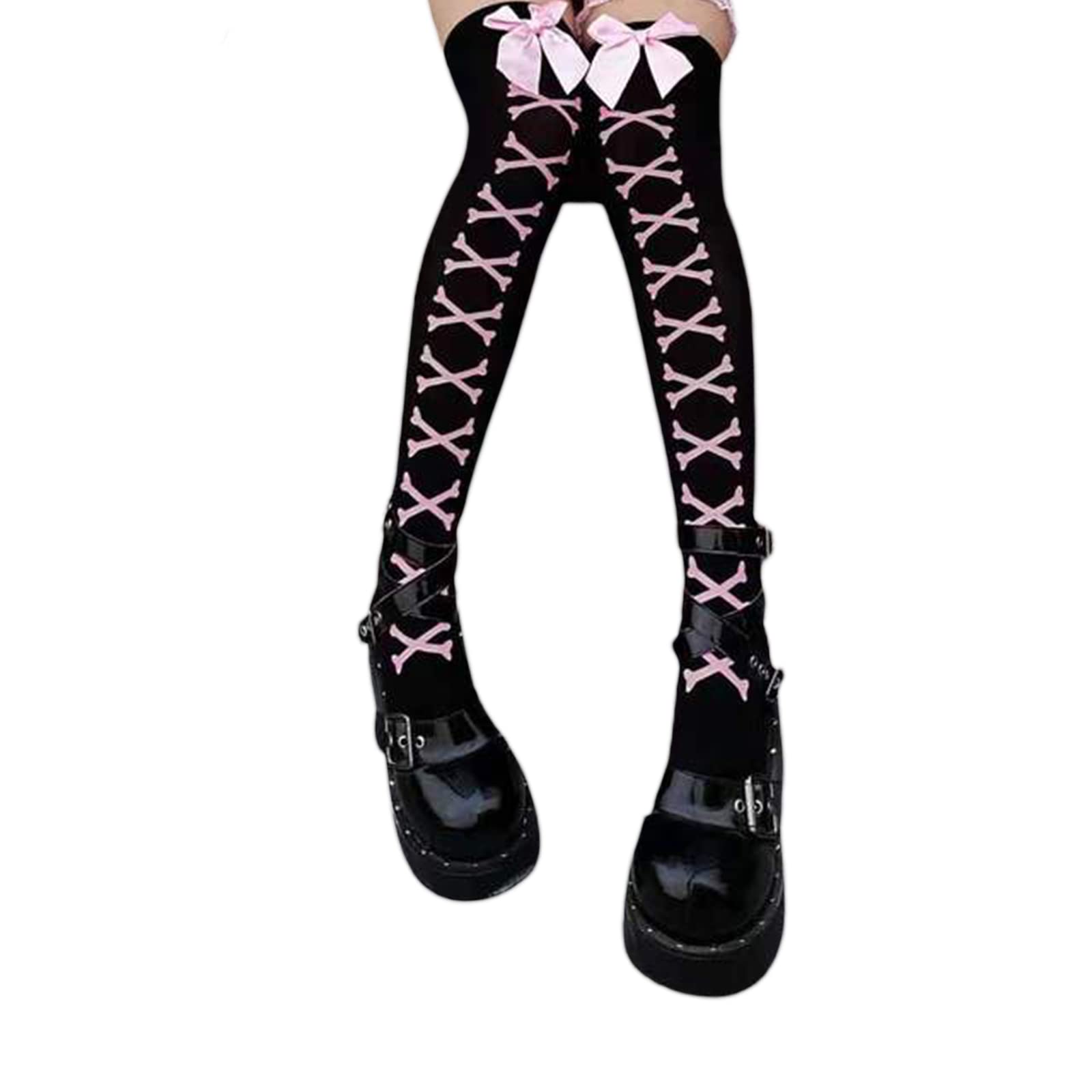Gothic Skull Cross Thigh High Socks for Women - Halloween Party Wear