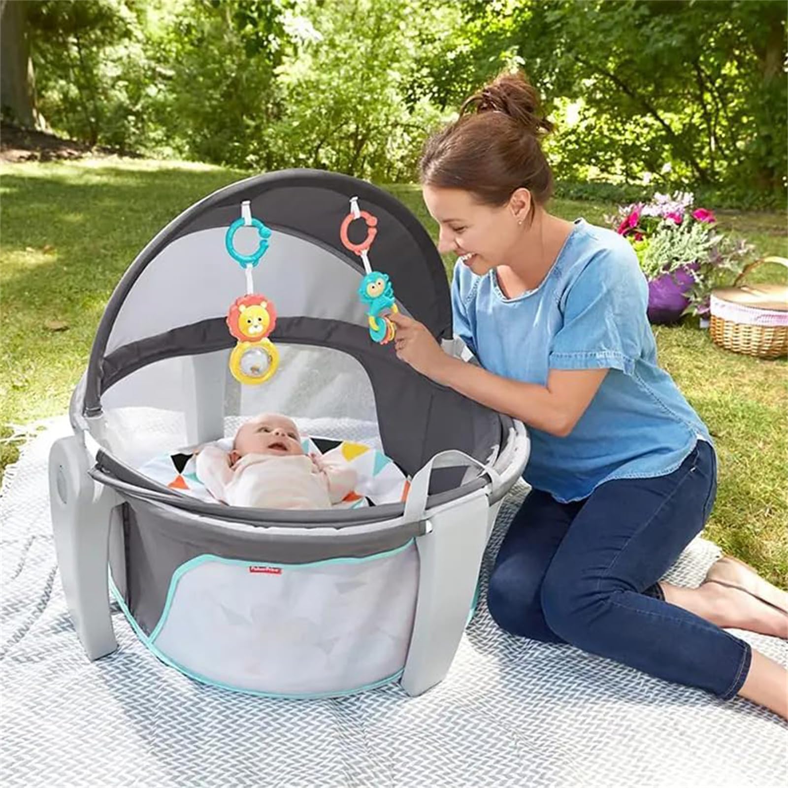 Portable Baby Swing Rocker with Music & Canopy - Foldable Infant Bassinet Crib with Mattress for Newborns - Indoor & Outdoor Use - Perfect for Nursery, Travel, and Playtime