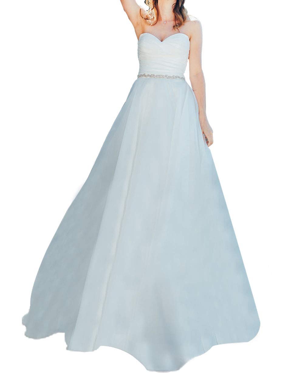 JAEDEN Strapless Sweetheart A-Line Wedding Dress for Bride with Crystal Sash - Elegant Bridal Gown for Church Ceremony, Beach Wedding & Reception