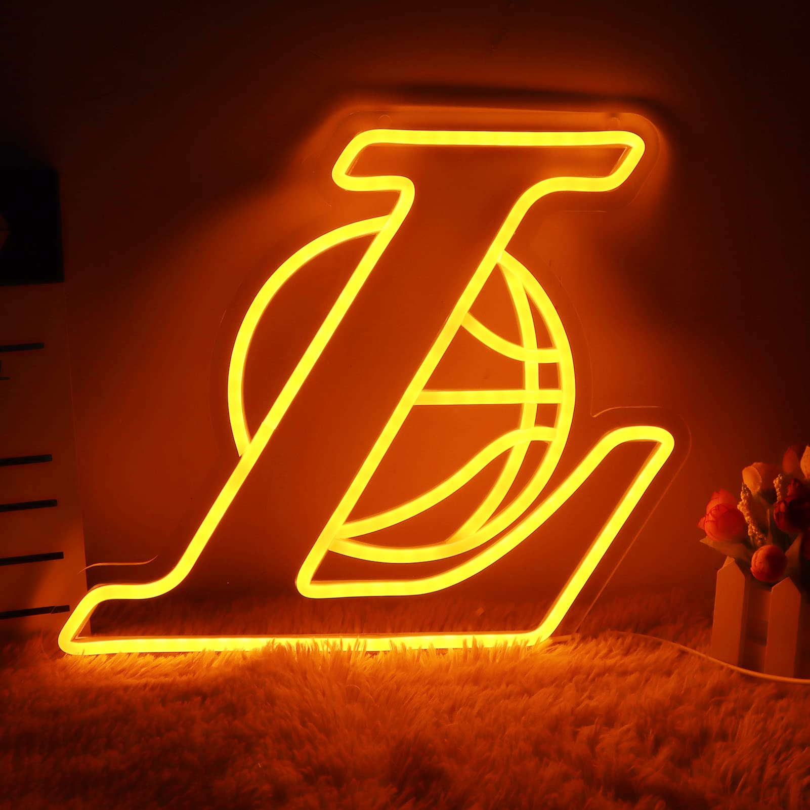 Los Angeles Lakers Neon Sign - 13.8x11.8 Inch LED Wall Decor for Bedroom, Man Cave, Bar & Pub | USB Powered Basketball Gift for Christmas & Birthday | Perfect for Lakers Fans & Sports Themed Rooms (Orange)
