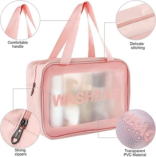 RP MALL Multipurpose Transparent PVC Zipper Cosmetic Travel Wash Bag - Waterproof Toiletry Makeup Organizer Pouch for Women & Girls - Perfect for Travel, Gym, Beach & Daily Essentials Storage