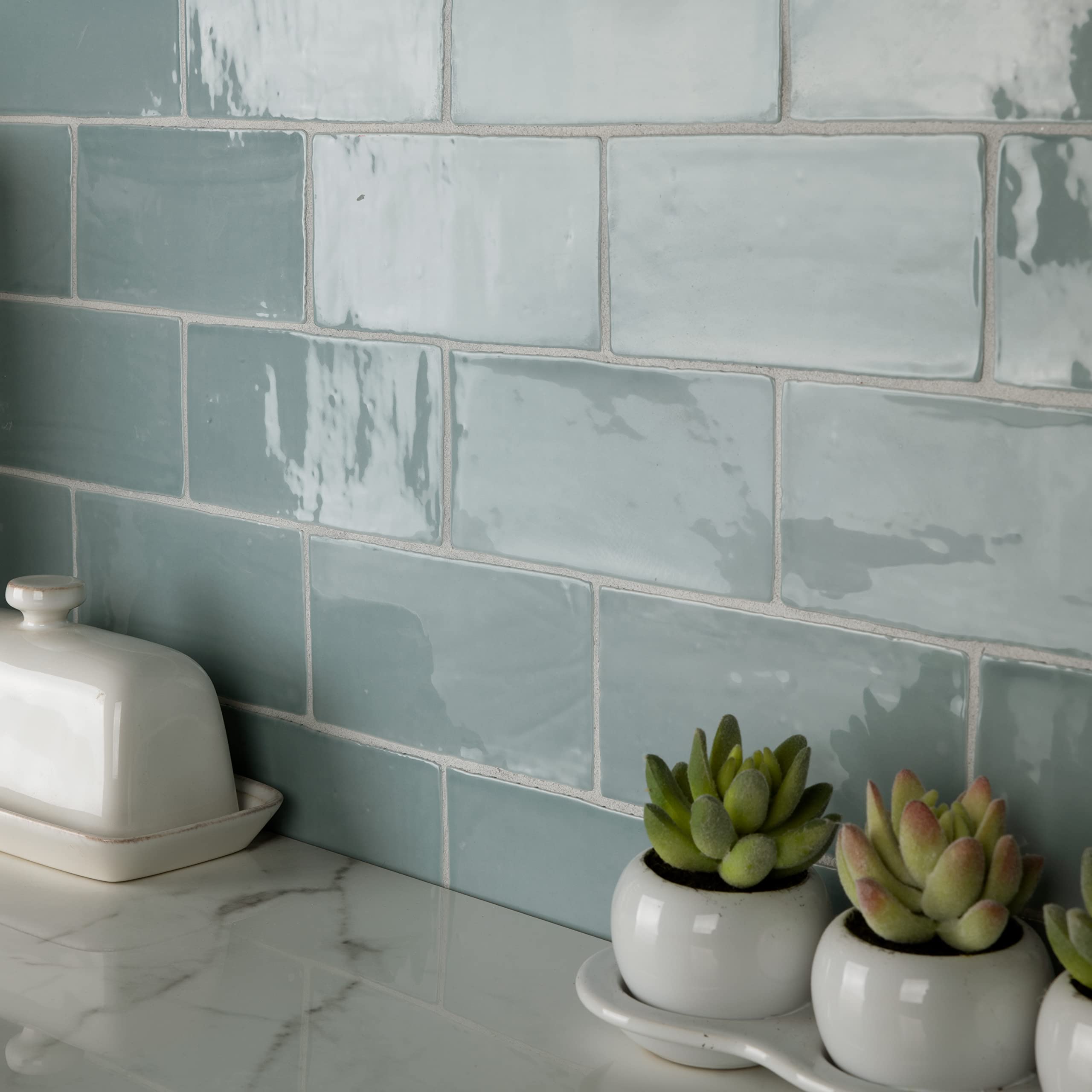 SomerTile WNU36CAC Penn Aqua Ceramic Wall Tile 3x6 Inch - Waterproof Blue Subway Tile for Kitchen Backsplash, Bathroom Shower & Pool Surround - Matte Finish Ceramic Mosaic Tile (10 Sheets/Box)