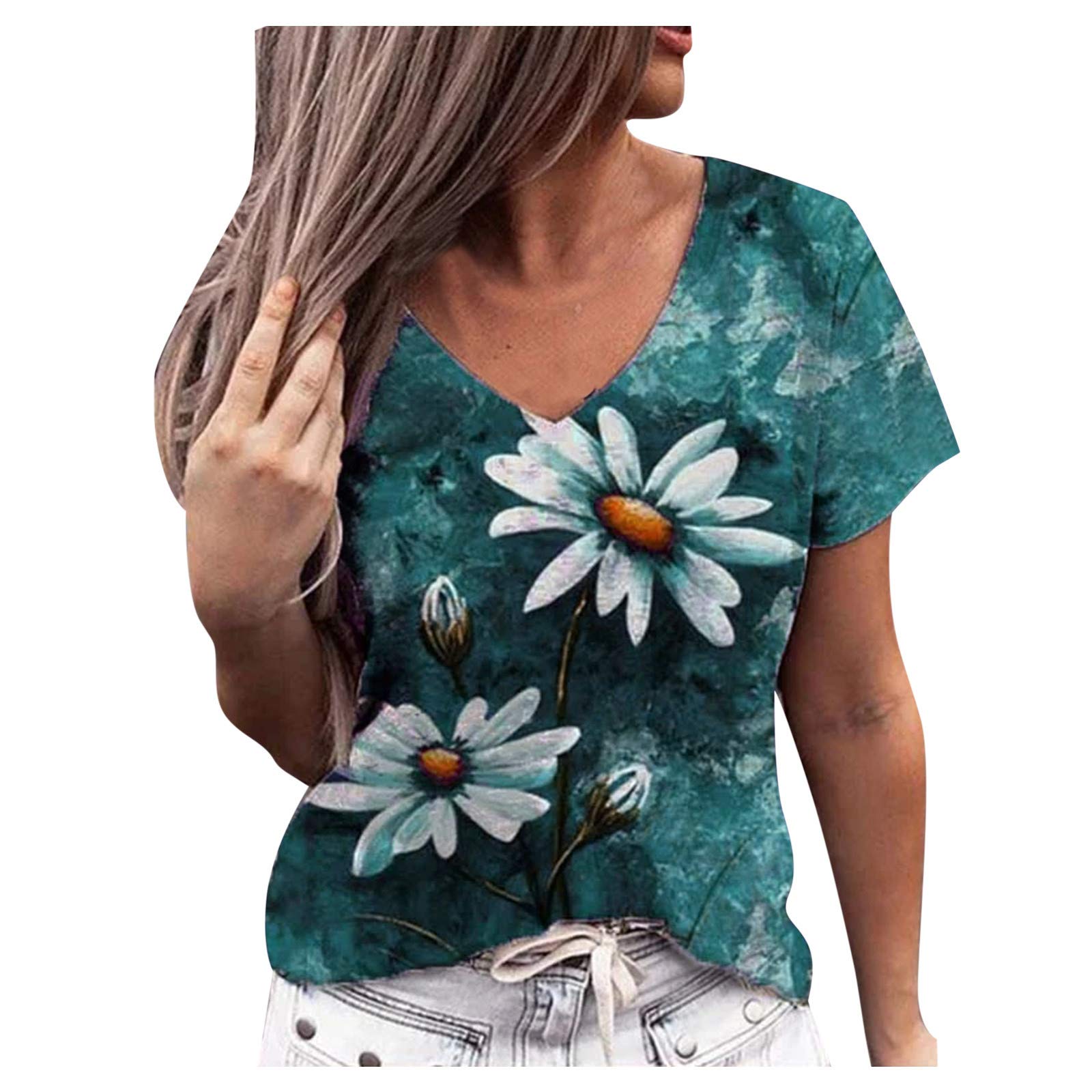 Bblulu Women's Oversized V-Neck T-Shirt - Soft Cotton Half Sleeve Floral Print Tunic Top for Summer | Casual Wear, Beach Outfit, Lounge Comfort