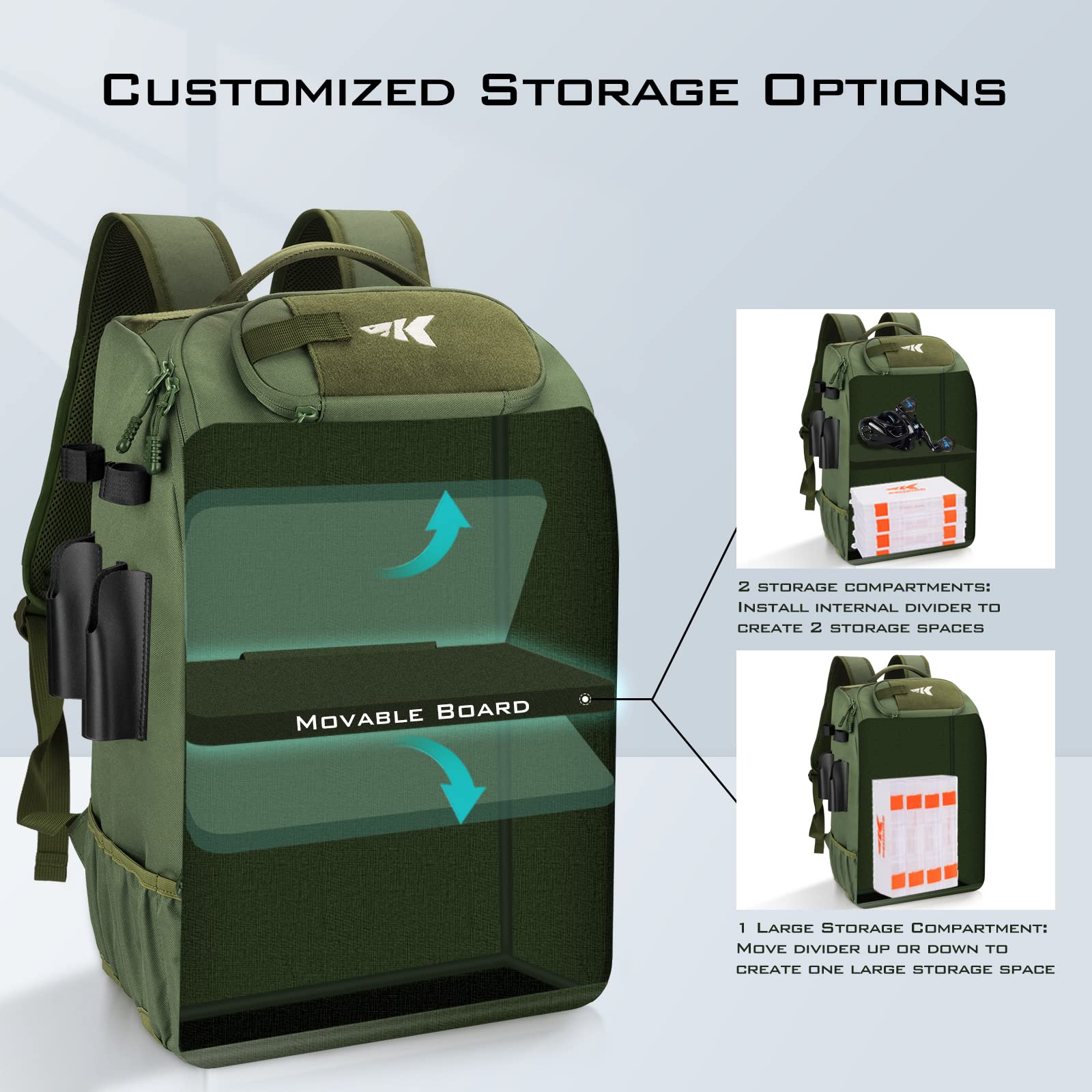 **KastKing Karryall 40L Fishing Tackle Backpack with Rod Holders & 4 Tackle Boxes - Waterproof Fishing Gear Storage for Bass, Trout, Saltwater Fishing - Perfect for Shore, Boat & Kayak Anglers**