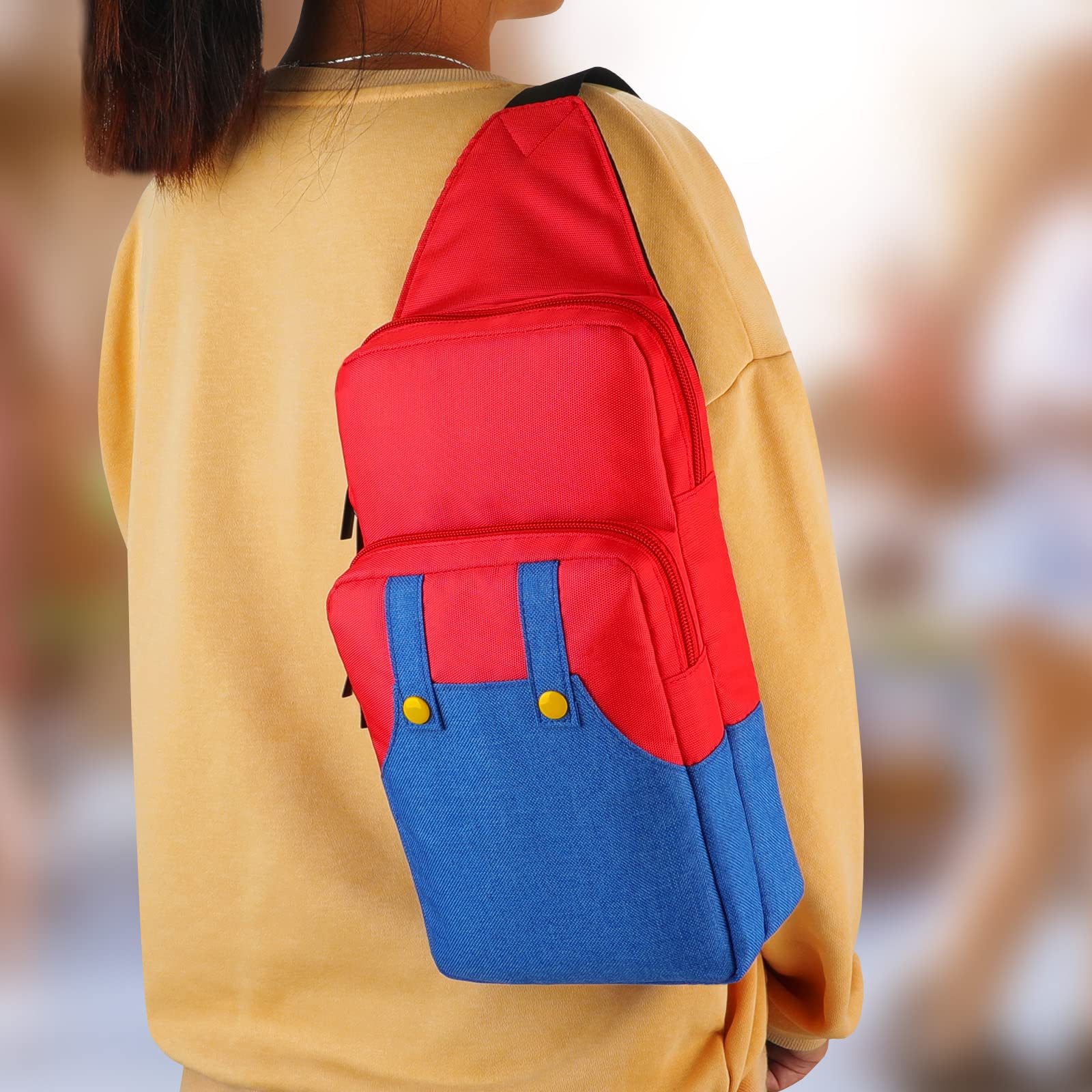 Nintendo Switch/Lite/OLED Travel Bag - Super Mario Portable Gaming Sling Backpack with Chest/Shoulder Strap, Game Card Case & 4 Thumb Grip Caps - Perfect for Travel, Commuting & Gaming On-The-Go