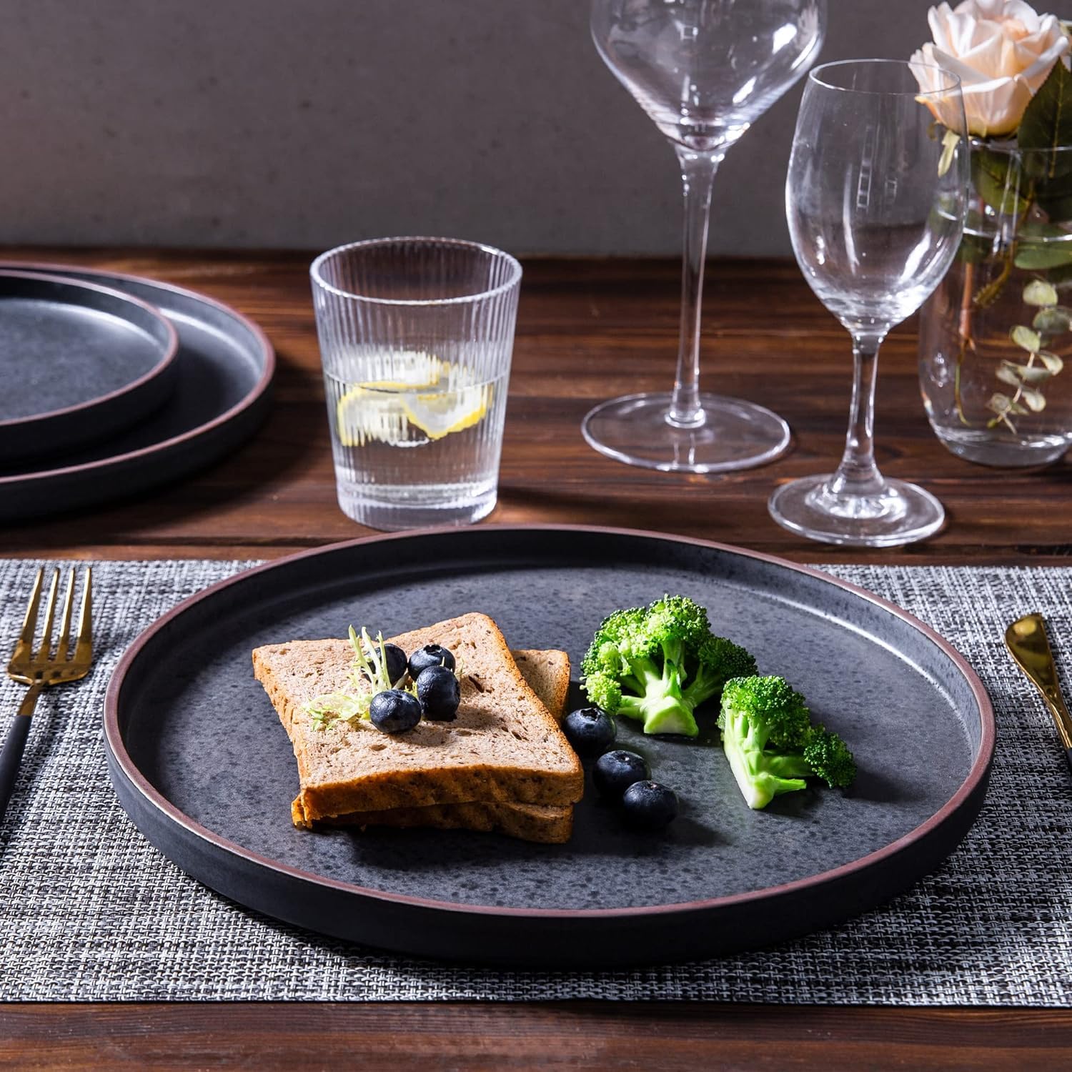 Premium 8-Piece Ceramic Dinnerware Set - Durable Stoneware Plates & Bowls with High Edges | Chip & Crack Resistant, Oven/Dishwasher/Microwave Safe | Perfect for Family Dinners, Entertaining Guests & Everyday Use - Ashen Grey