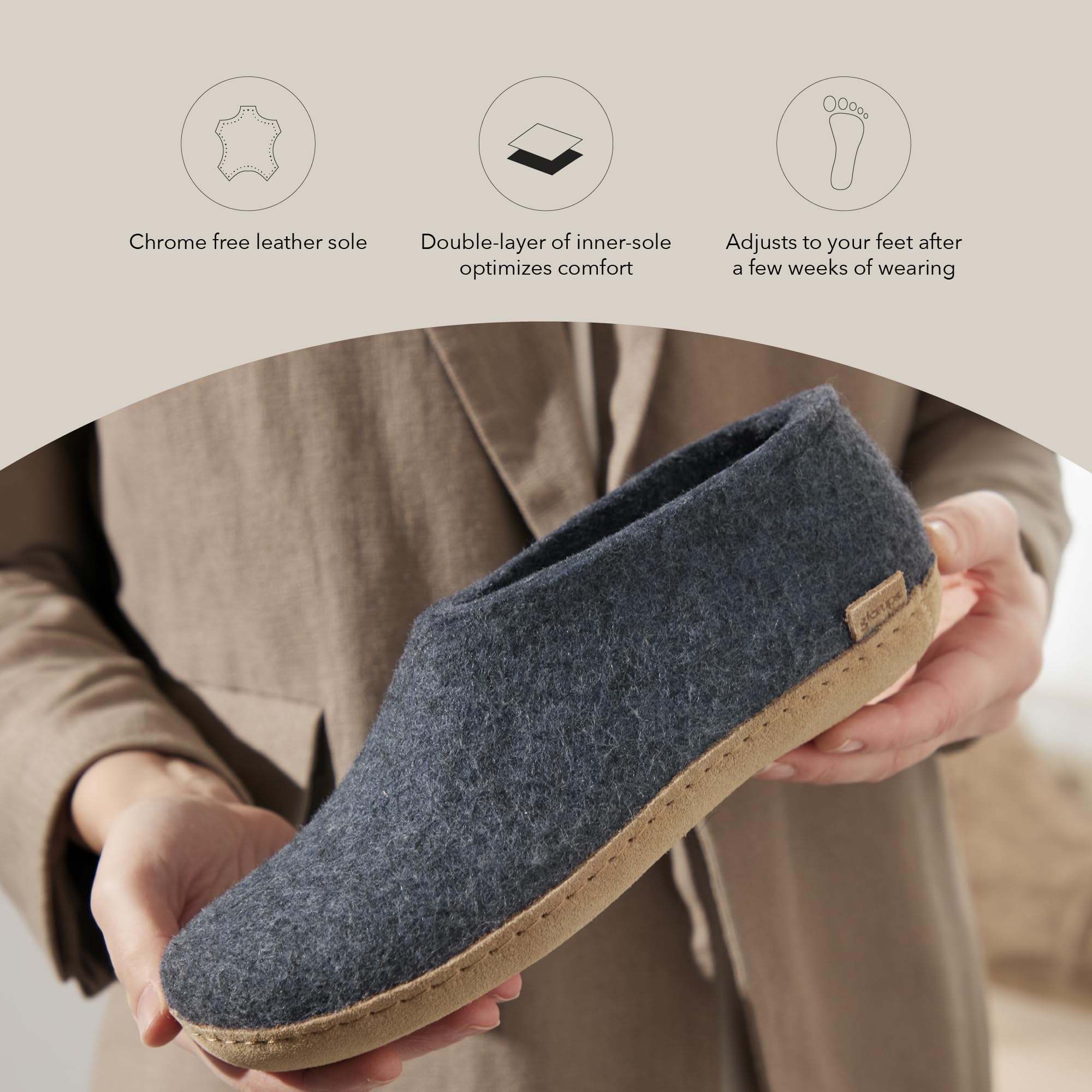 Glerups Genuine Wool Slippers with Leather Outsole - Cozy Indoor & Outdoor House Shoes for Men and Women