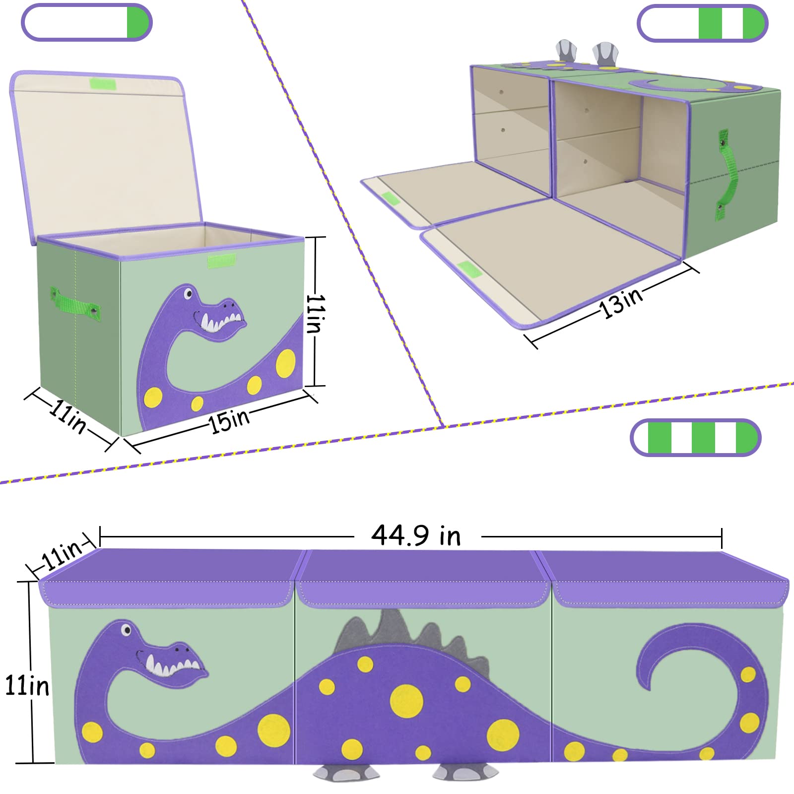 Dinosaur Toy Storage Box with Lid - Large Kids Toy Organizer for Boys & Girls, Cute Toddler Toy Chest, Nursery Room Decor & Clutter Control Basket (Purple) | Perfect for Playroom, Bedroom & Daycare Organization