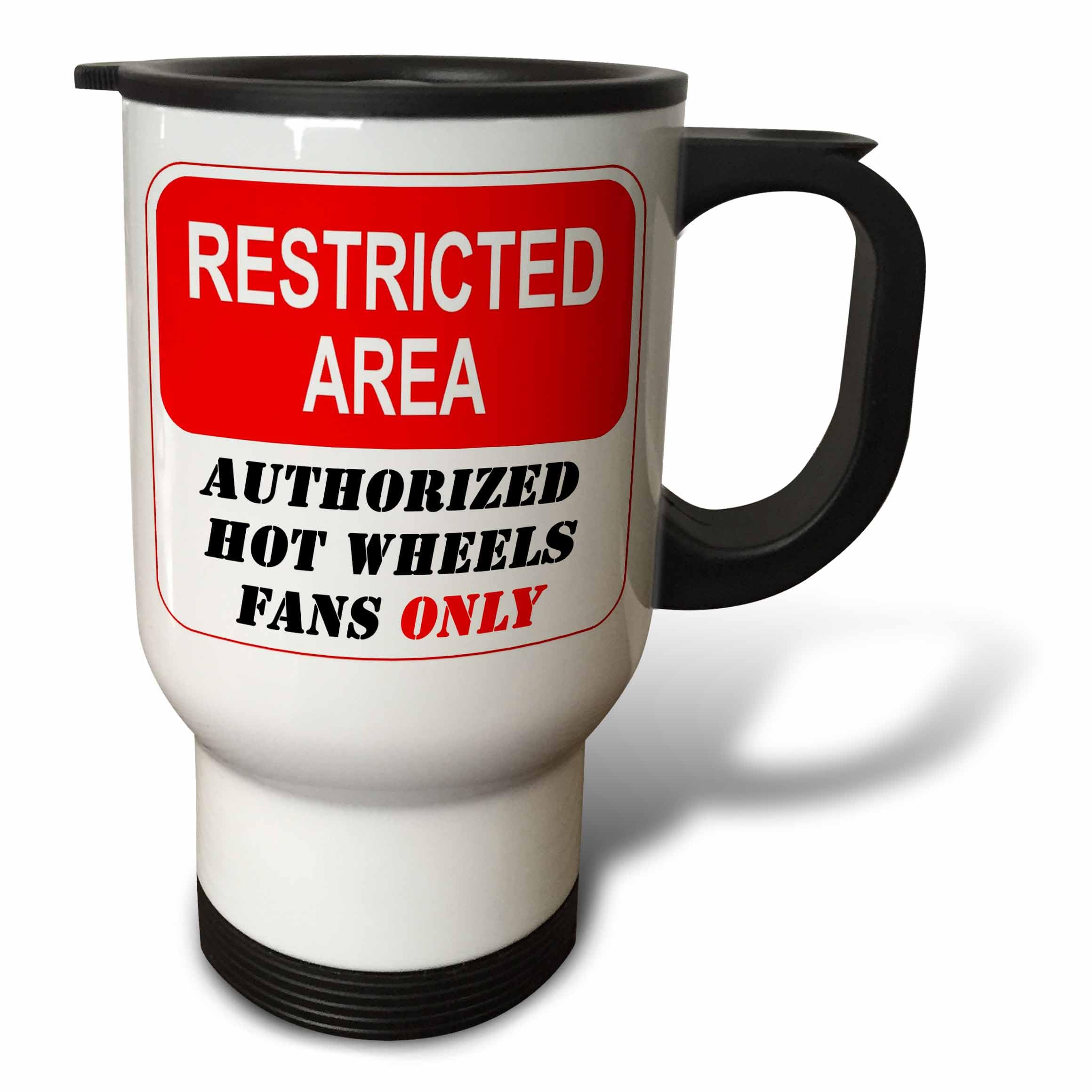 3dRose Hot Wheels Fans Only Travel Mug - 14oz Stainless Steel Insulated Cup with Restricted Area Design - Perfect for Coffee, Tea & Office Commute