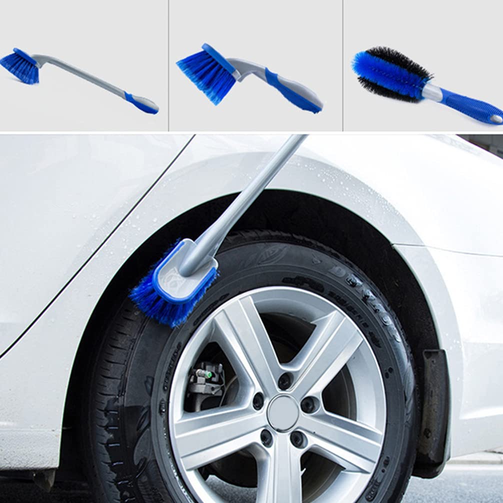 2-Piece Short Handle Car Cleaning Brush Kit - Blue PP Detailing Brushes for Tires, Wheels & Interior | Perfect for Auto Detailing, Car Wash & Vehicle Maintenance