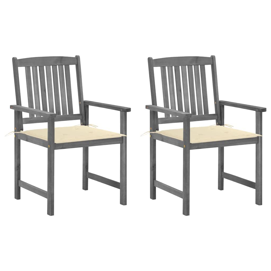 **vidaXL Solid Acacia Wood Patio Chairs with Gray Wash Finish & Cream Cushions – Outdoor Garden Seating Furniture for Backyard, Poolside & Patio Relaxation**