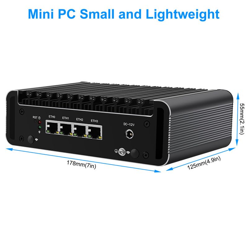 Intel Celeron J4125 Quad-Core Mini PC Firewall Appliance - 4x 2.5G Intel i226-V NIC Ports, AES-NI Support for VPN & Soft Router (Barebone, No RAM/SSD) - Ideal for Home Network Security & Small Business Firewall Solutions