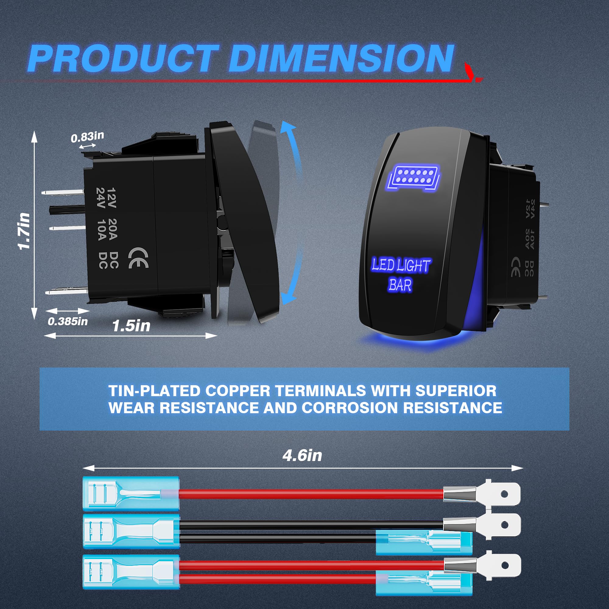 MICTUNING MIC-LSB1 20A 12V 5-Pin Blue Laser LED Light Bar Rocker Switch with ON-Off Control - Perfect for Off-Road Vehicles, ATVs, Boats & Marine Lighting Systems