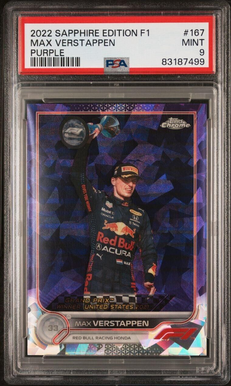 2022 Topps Chrome Max Verstappen #167 PSA 9 Sapphire Purple Parallel - 1/10 Limited Edition F1 Racing Card for Collectors & Sports Memorabilia Enthusiasts