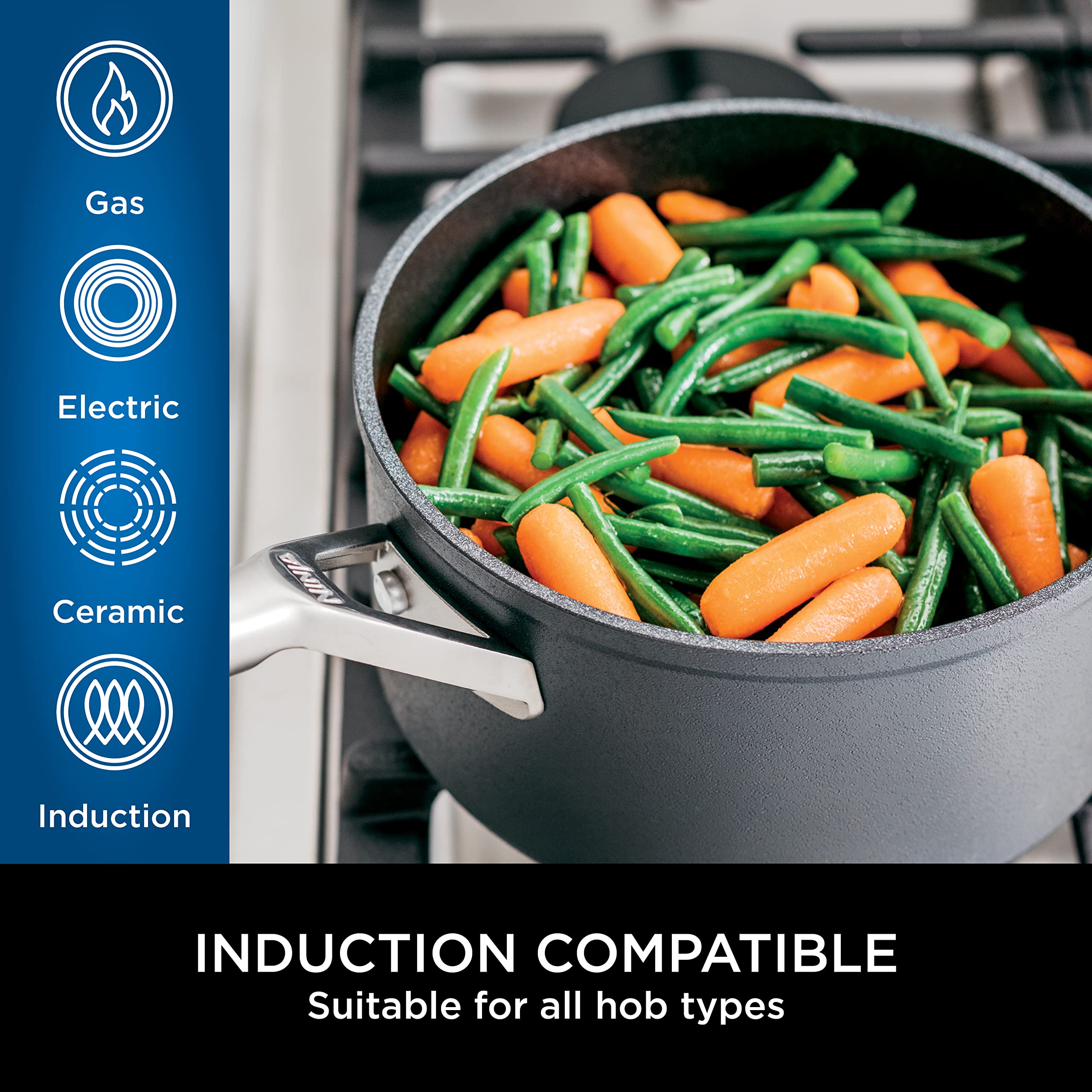 Ninja ZEROSTICK Stackable Non-Stick Frying Pan Set - 2-Piece (20cm & 26cm) Hard Anodized Aluminum Cookware | Induction Compatible, Space Saving Design | Durable & Scratch Resistant | Perfect for Small Kitchens, Camping & RV Cooking