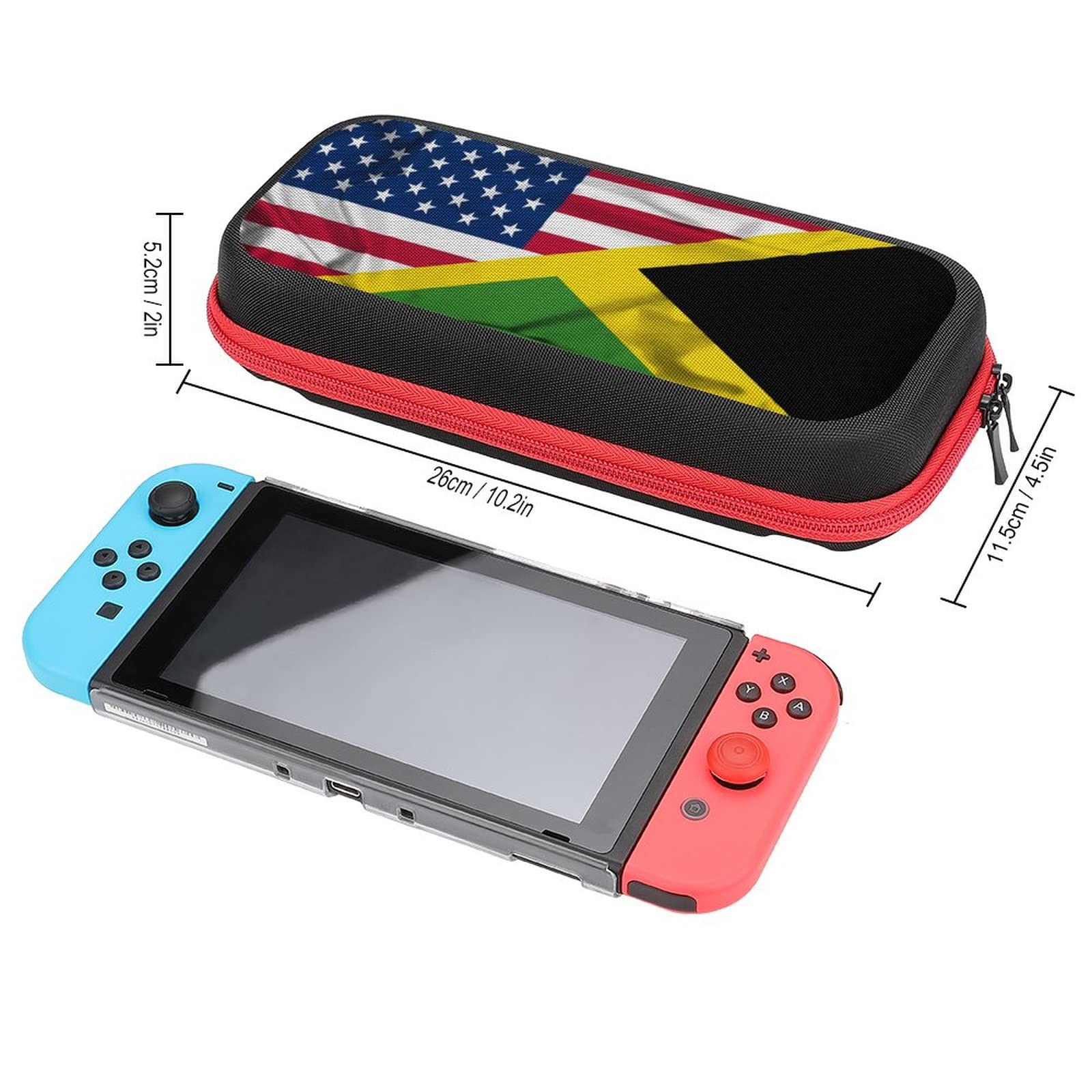 Jamaica and USA Waving Flag Nintendo Switch Carrying Case - Portable Travel Cover with 20 Game Card Slots - Perfect for Gaming On The Go, Travel Accessories & Switch Protection