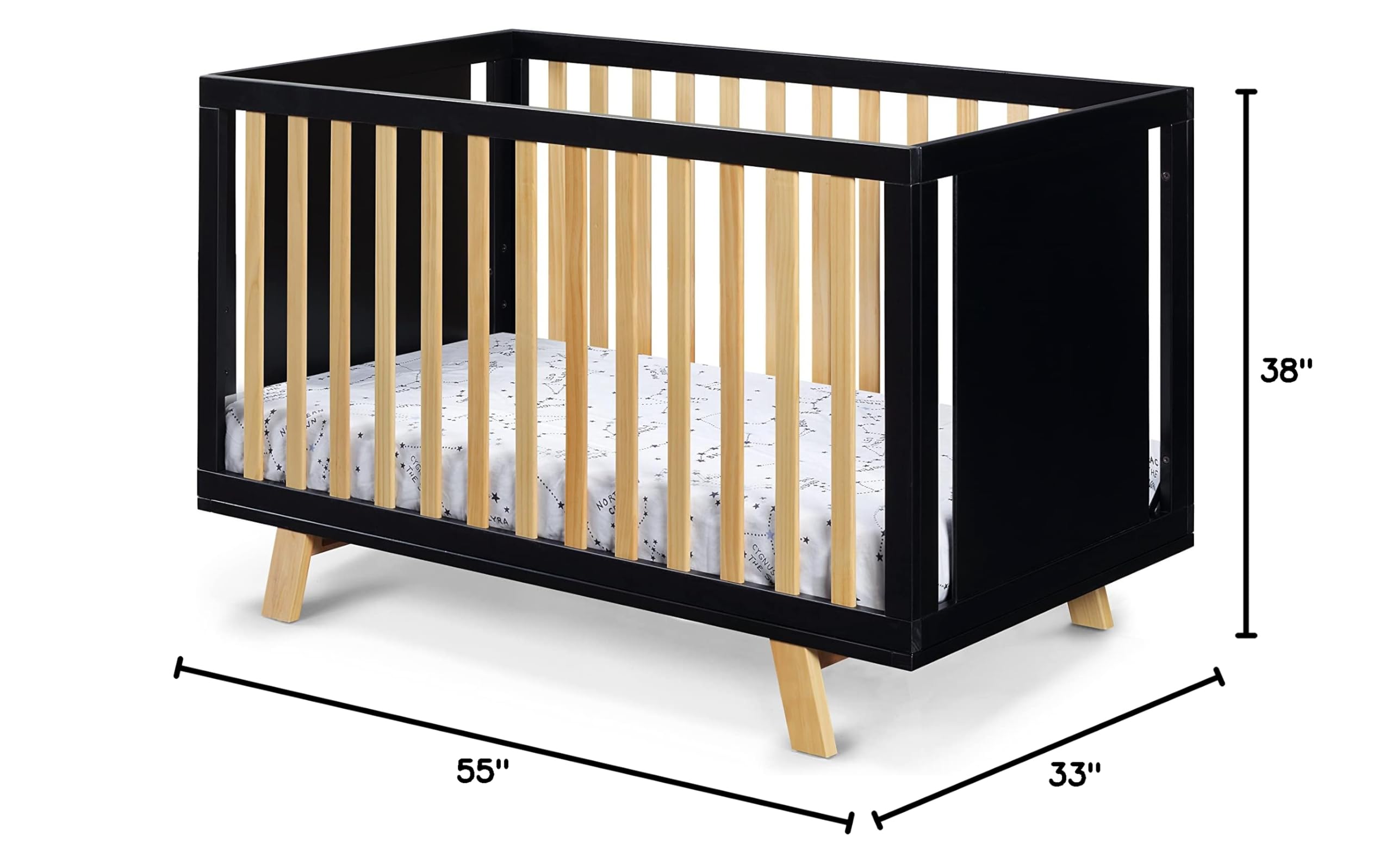 Suite Bebe Livia Convertible Crib in Black & Natural - 3-in-1 Baby Bed for Nursery, Toddler & Daybed | Modern Wooden Crib for Safe Infant Sleep & Stylish Nursery Decor