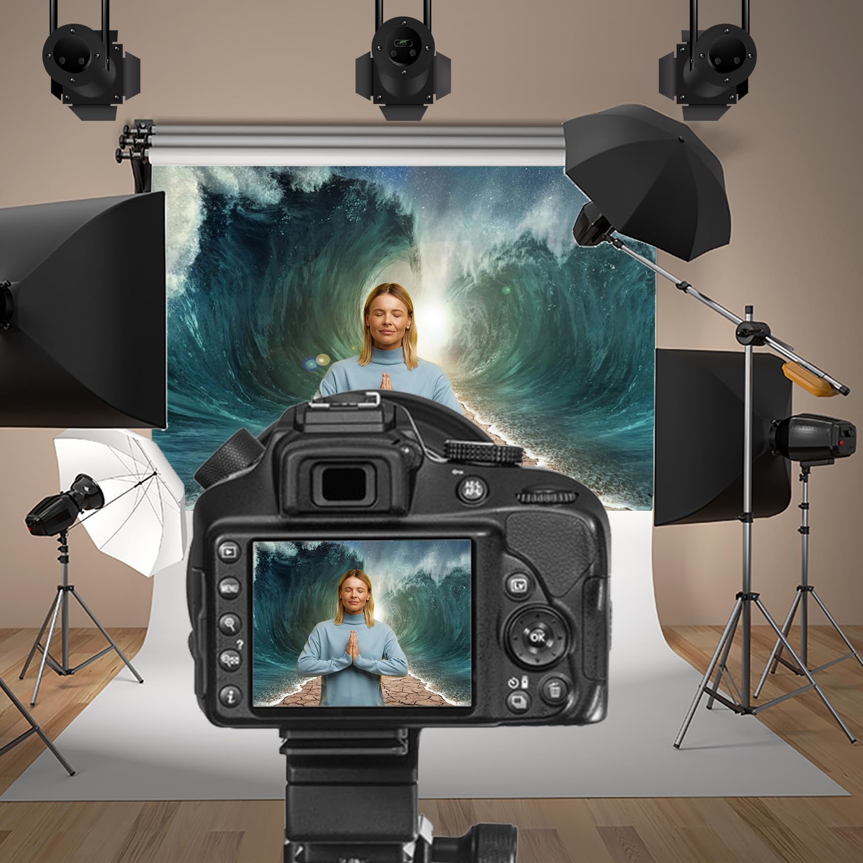 Baocicco 22x10ft Moses Divided Sea Pathway Photography Backdrop - Religious Background for Judaism, Catholic & Christian Churches - Perfect for Easter, Holy Day Festivals, Portrait Studio & Religious Events