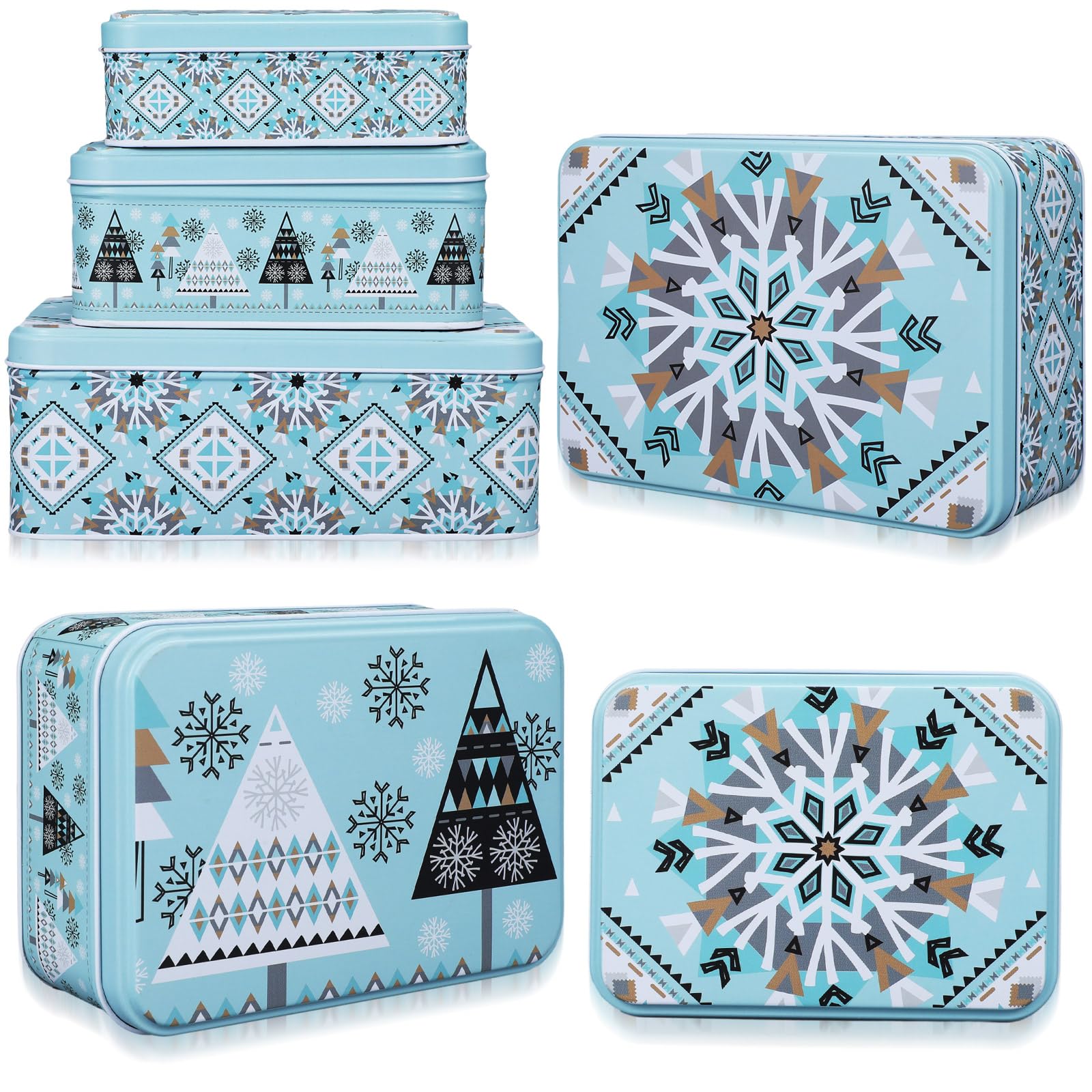 6-Piece Christmas Cookie Tin Set with Lids - Large, Medium & Small Metal Cookie Containers for Holiday Gifts, Baking Storage & Party Treats | Festive Retro Rectangle Design for Christmas Cookies, Candies & Homemade Treats (Perfect for Holiday Gifting, Cookie Exchanges & Festive Dessert Displays)