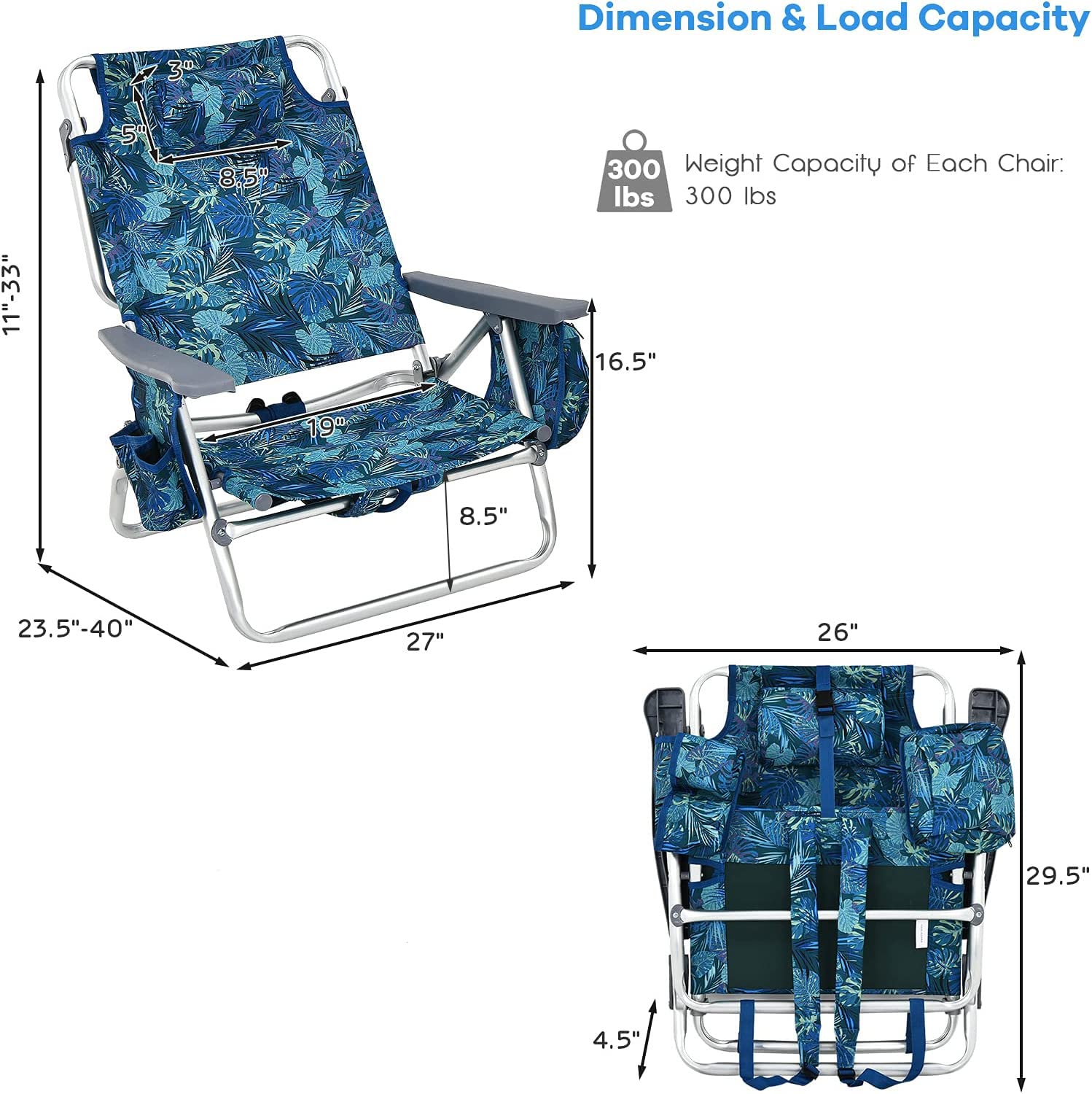 Goplus Folding Backpack Beach Chair for Adults - 5-Position Adjustable with Head Pillow, Cooler Bag, Towel Bar & Cup Holders - Portable Sunbathing Lounge Chair for Beach, Poolside, Camping & Outdoor Relaxation