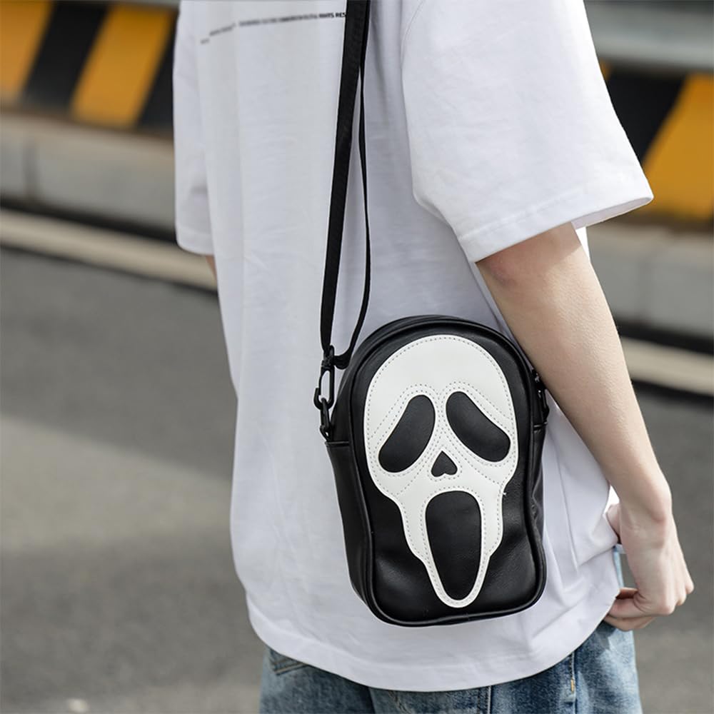 Ghostface Shoulder Bag - Halloween Ghost Purse for Women & Men | PU Leather Gothic Skull Face Crossbody Phone Bag | Perfect for Cosplay, Halloween Parties & Gothic Fashion