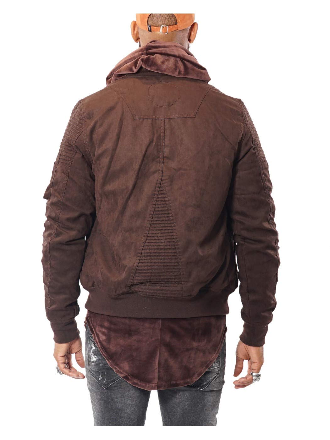 Men's Chocolate Brown Suede Bomber Jacket - Classic Vintage Style Lightweight Outerwear for Casual Wear & Night Out
