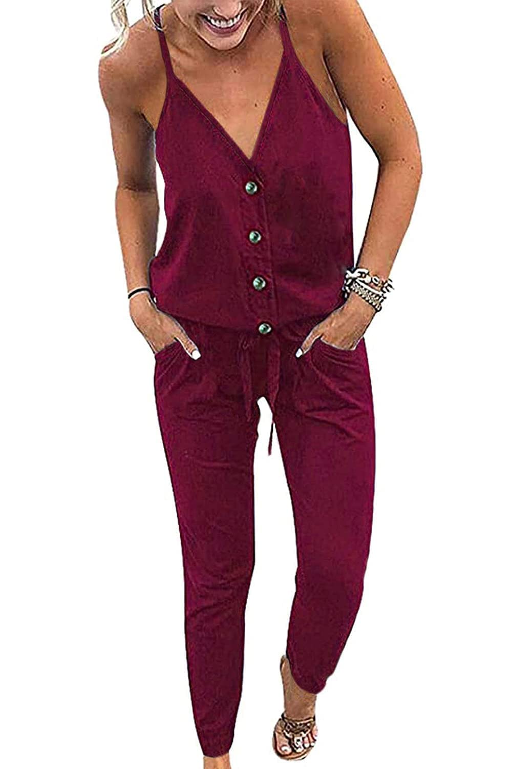 PRETTYGARDEN Women's Summer Casual Jumpsuit - Wrap V Neck Sleeveless Romper with Pockets | Lightweight One Piece Outfit for Beach, Vacation & Everyday Wear
